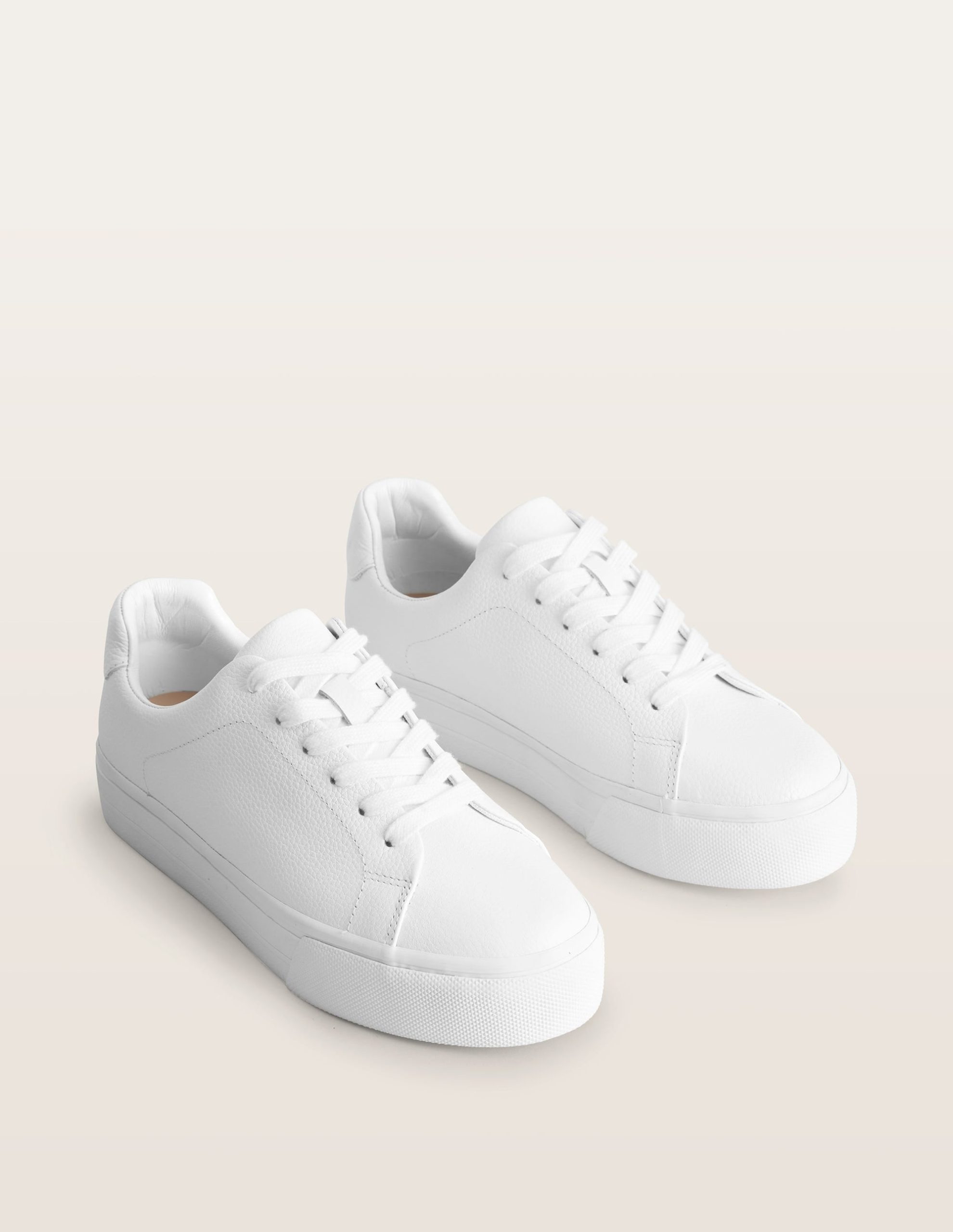 Leather Flatform Sneakers-White Tumbled Leather - Image 3