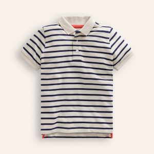 Piqu?? Polo Shirt-Ivory/College Navy