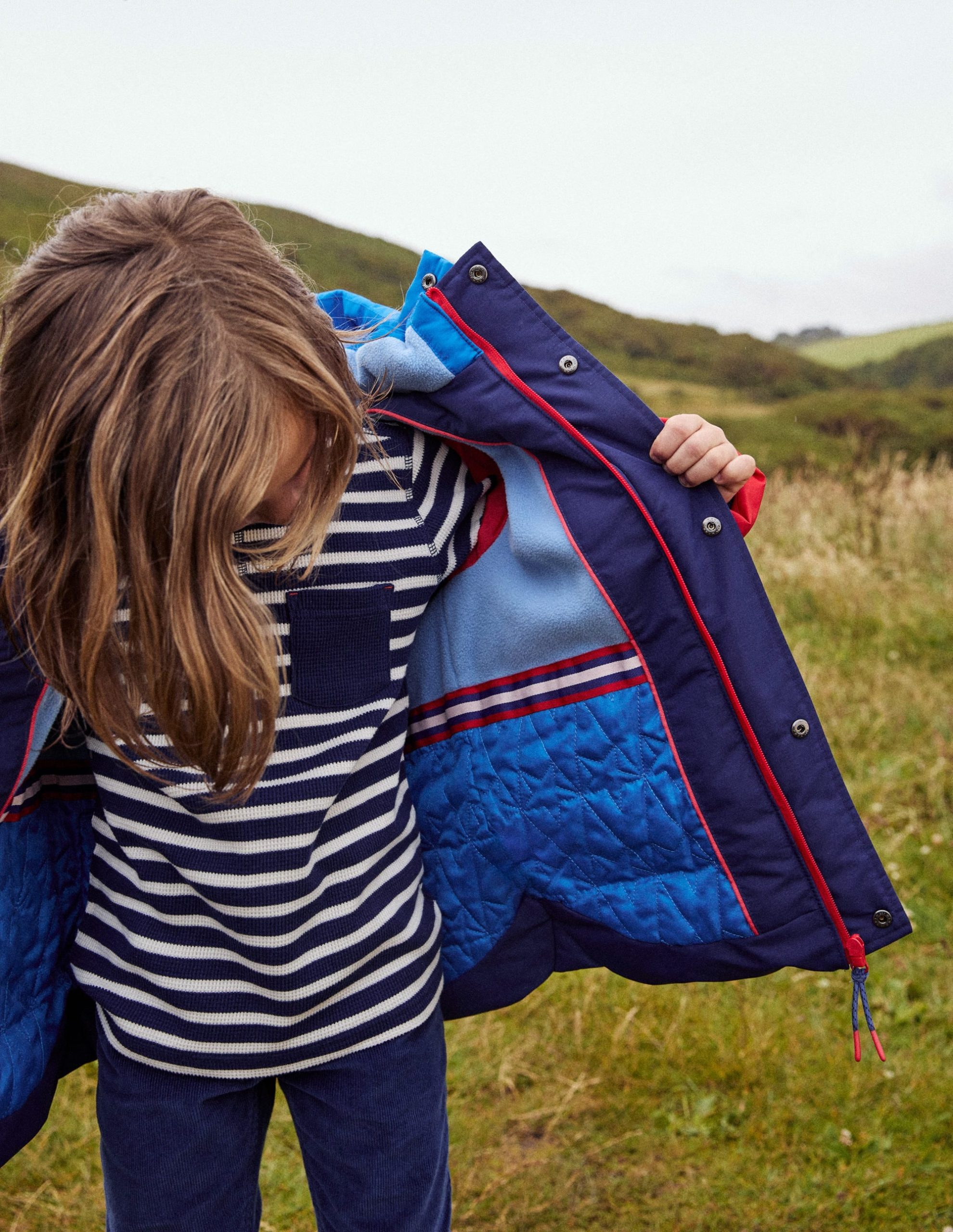 Fleece Lined Puffer Coat-College Navy Colourblock - Image 7