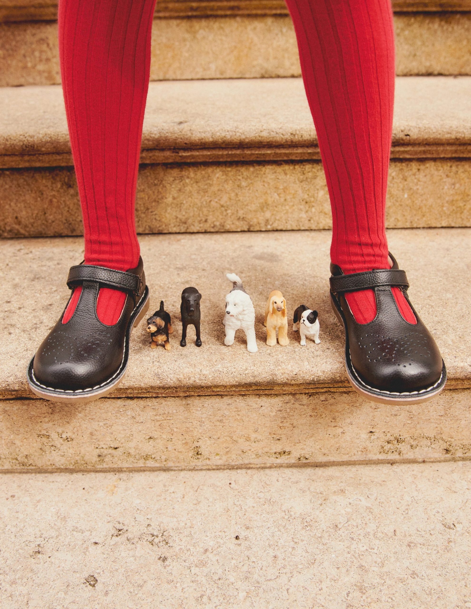 Leather T-bar Flats-Black - Image 4