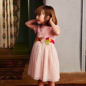 Ottilie Velvet Tulle Dress-Vintage Pink Autumn Leaves