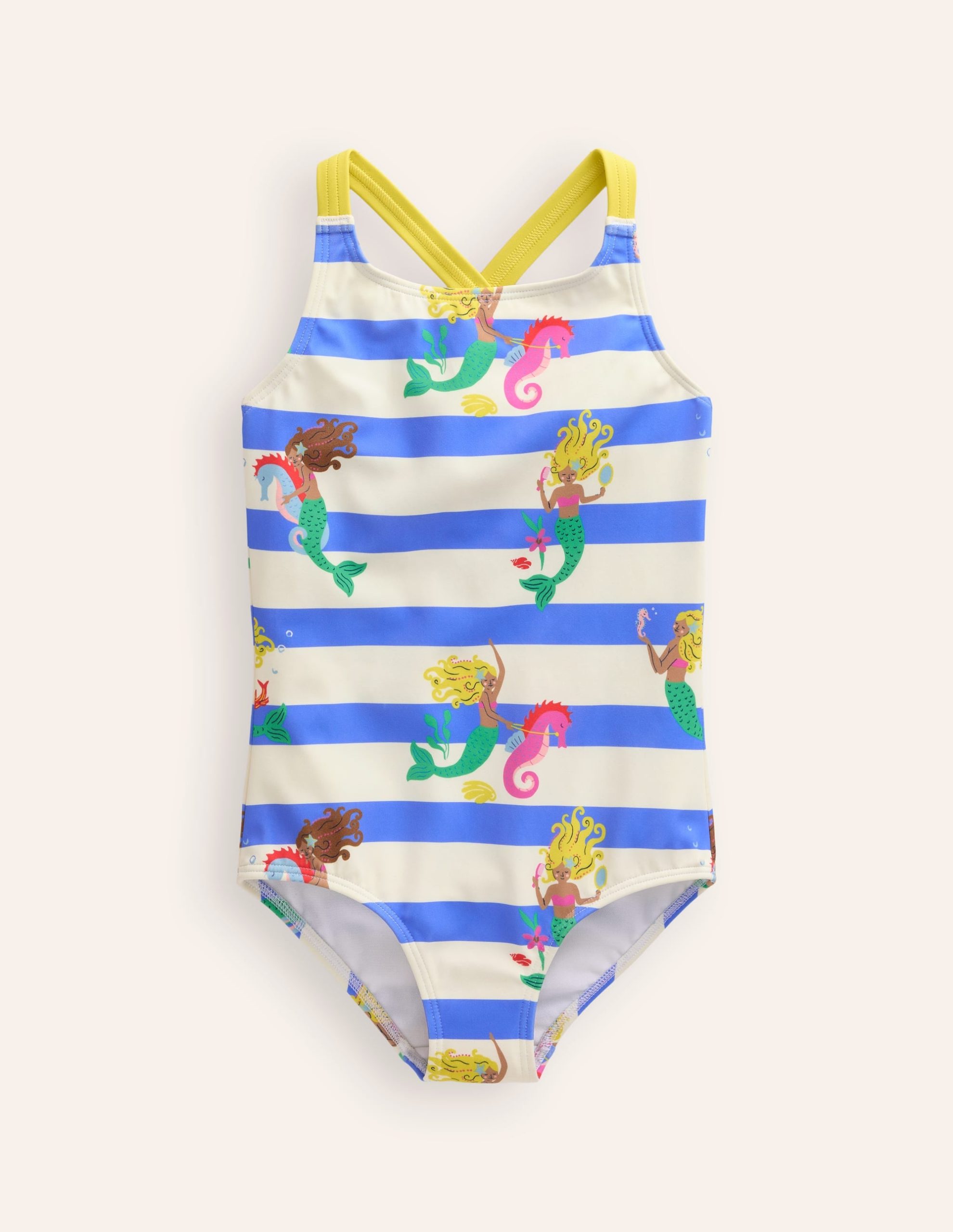 Cross-back Printed Swimsuit-Surf Blue Mermaid Stripe - Image 3