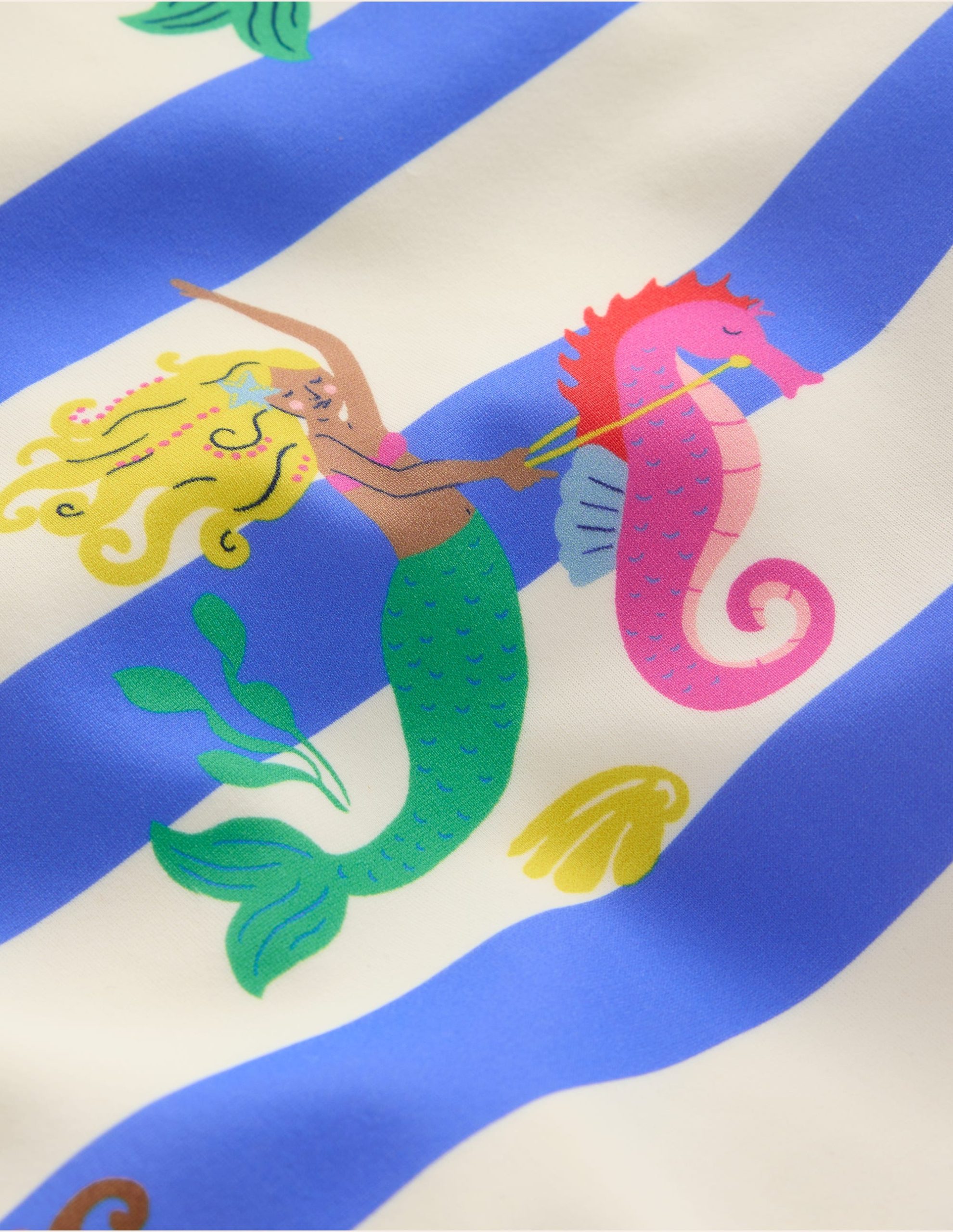 Cross-back Printed Swimsuit-Surf Blue Mermaid Stripe - Image 5