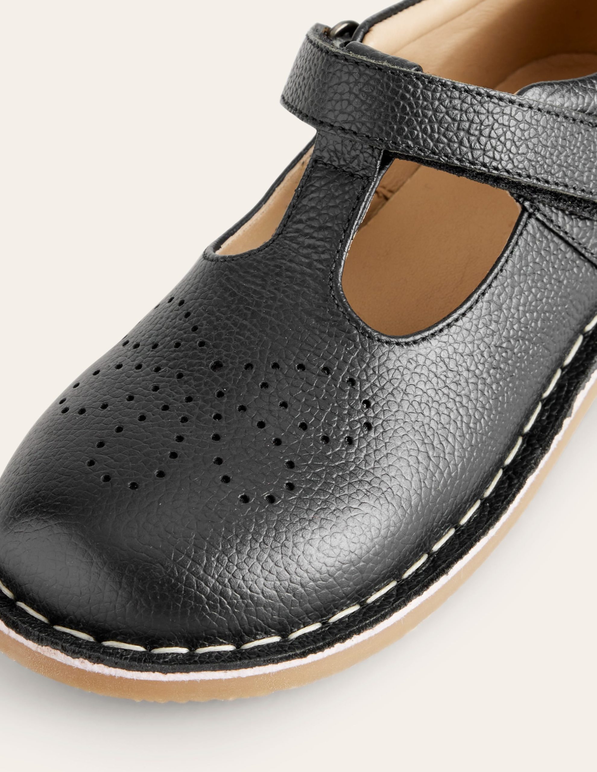 Leather T-bar Flats-Black - Image 3