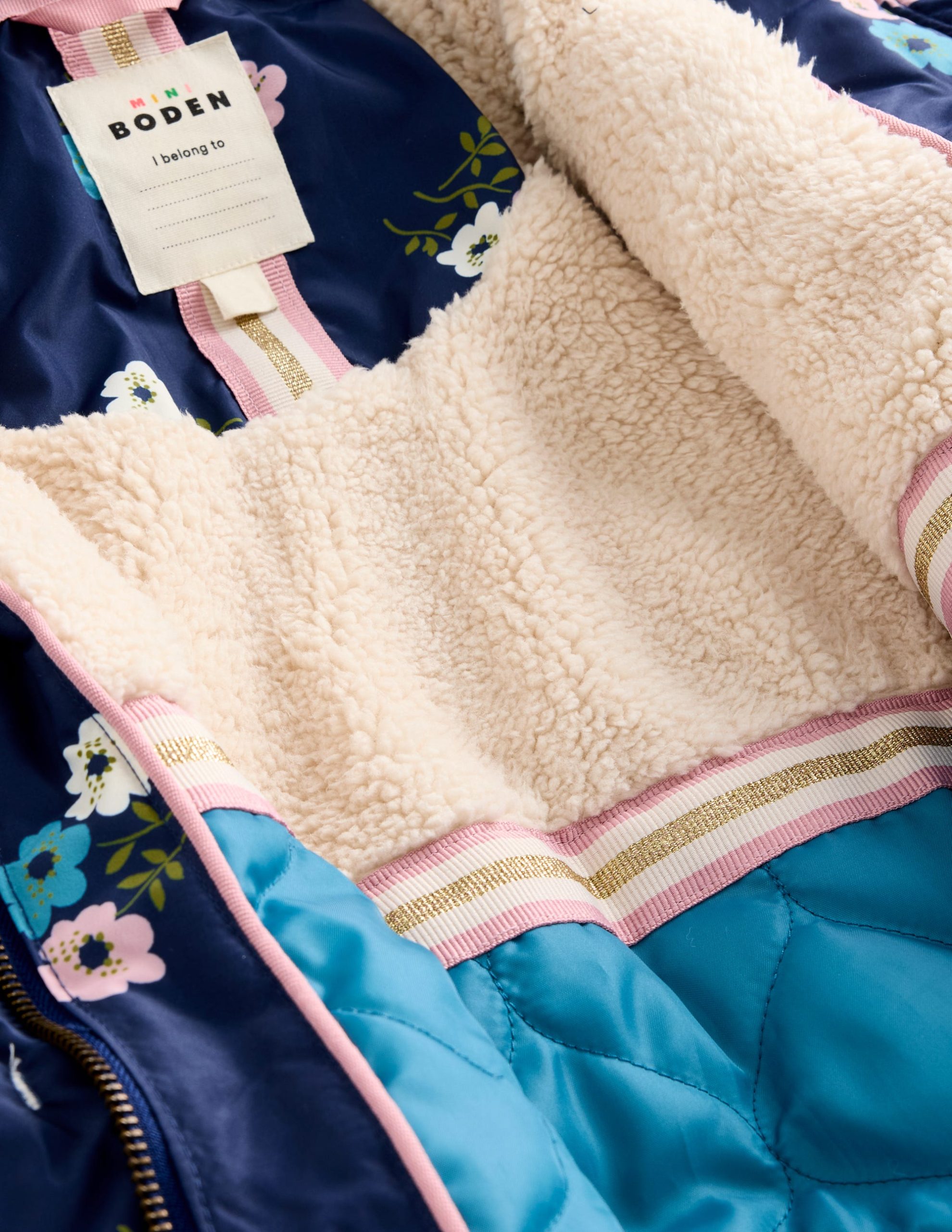 Longline Padded Coat-College Navy Posy - Image 8