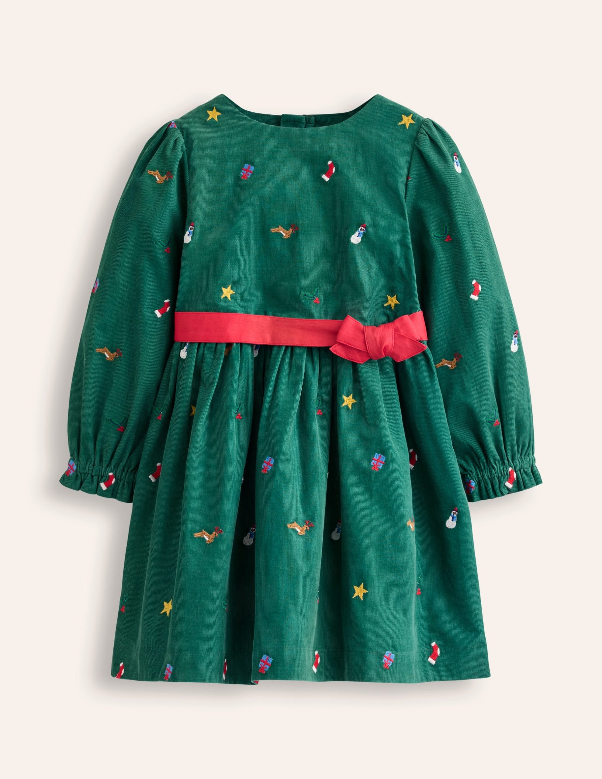 Peggy Cord Party Dress-Jewel Green Festive Embroidery - Image 7