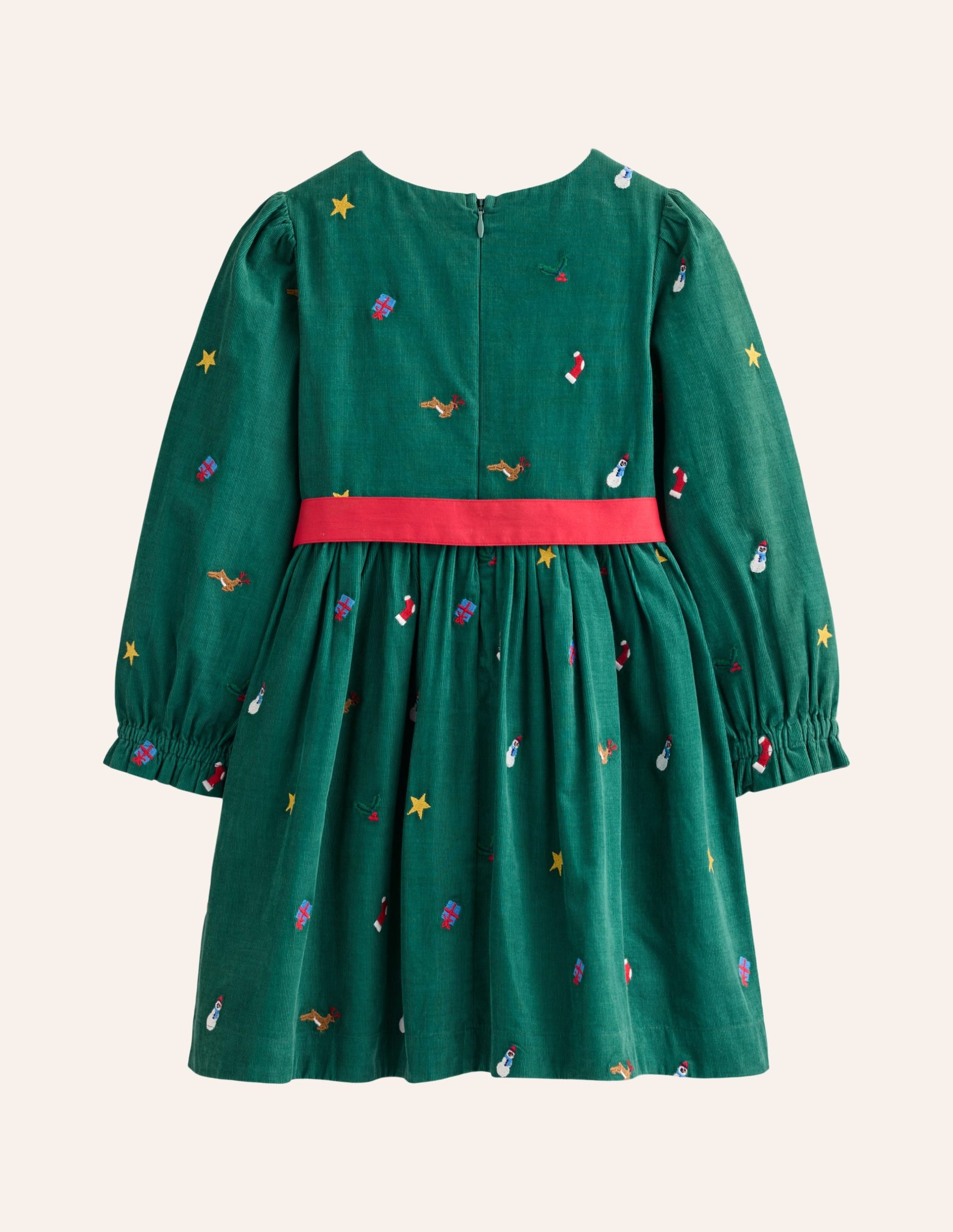 Peggy Cord Party Dress-Jewel Green Festive Embroidery - Image 8