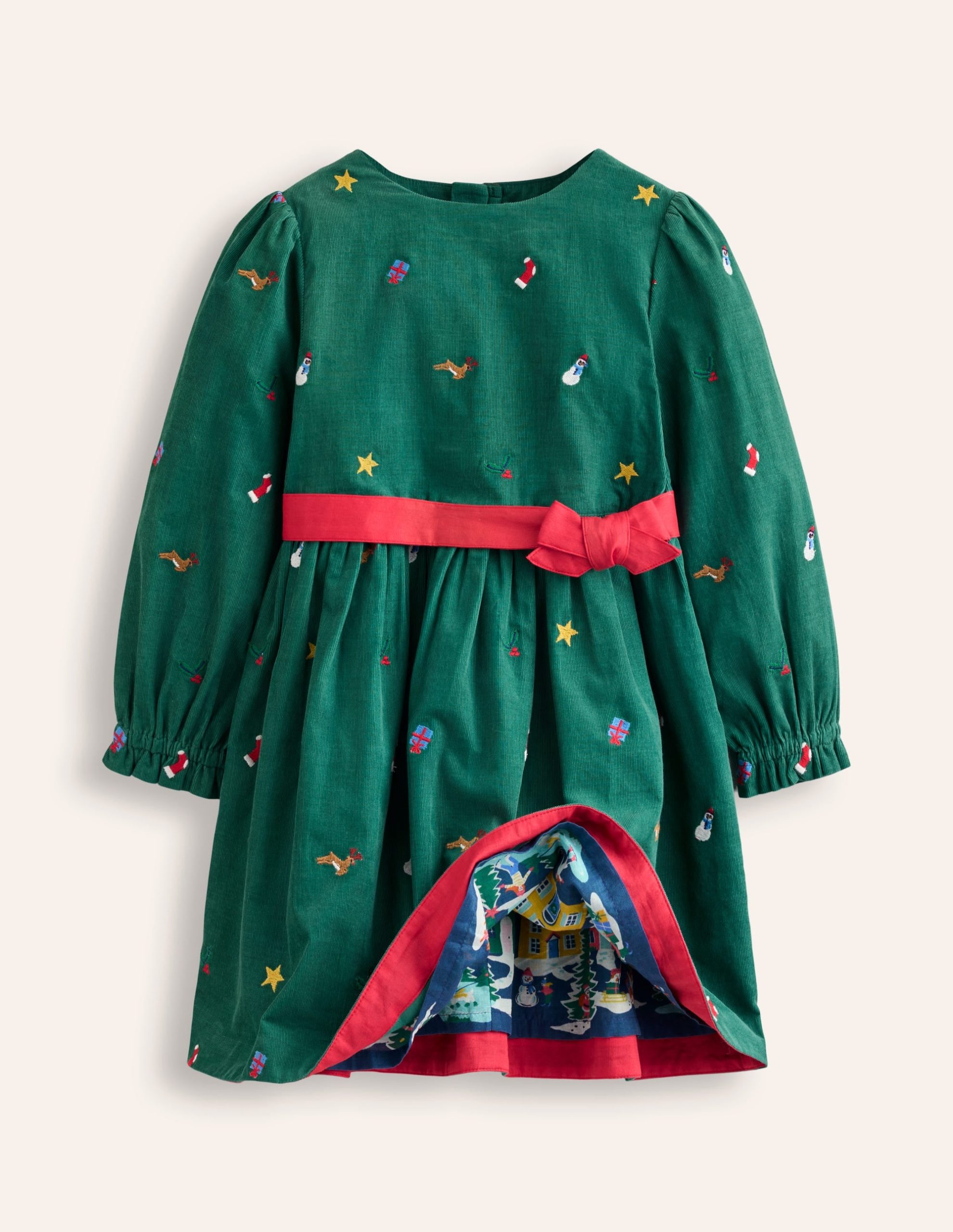 Peggy Cord Party Dress-Jewel Green Festive Embroidery - Image 10