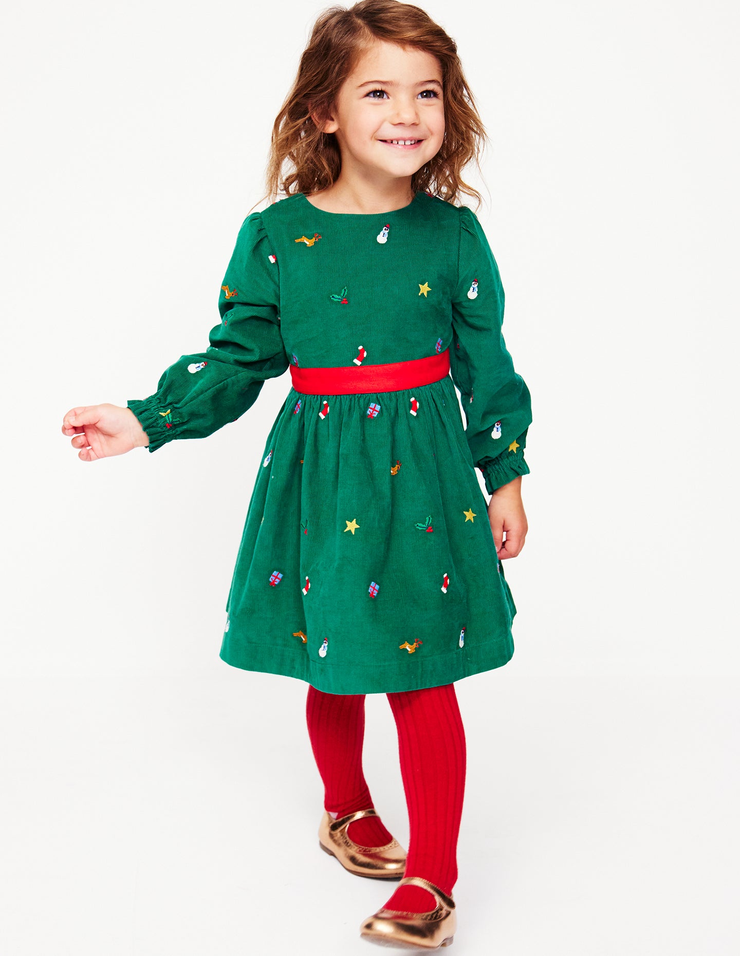 Peggy Cord Party Dress-Jewel Green Festive Embroidery - Image 5