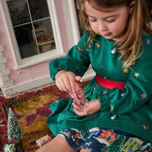 Peggy Cord Party Dress-Jewel Green Festive Embroidery