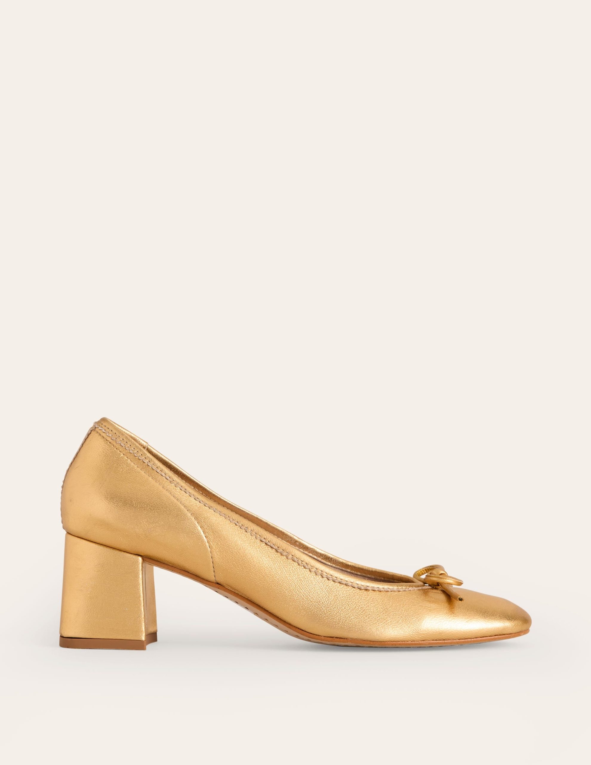 Block Heel Ballet Pumps-Gold Metallic - Image 2