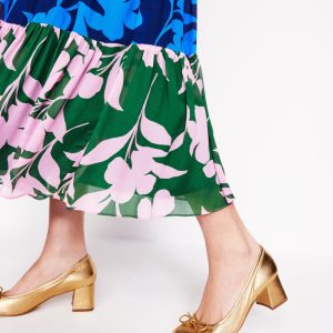 Block Heel Ballet Pumps-Gold Metallic