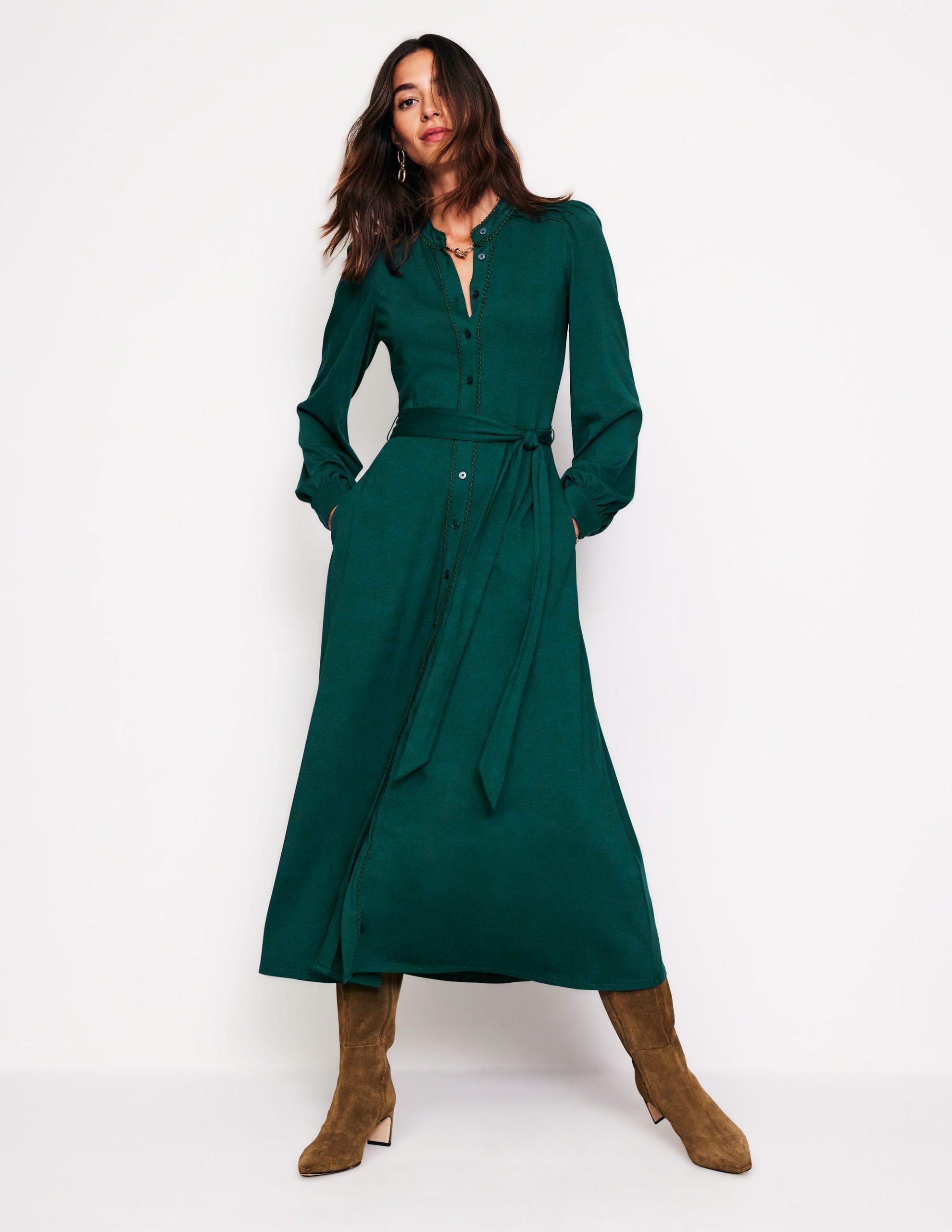 Rowena Trim Jersey Shirt Dress-Glade - Image 2