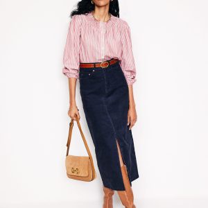 5 Pocket Cord Maxi Skirt-Navy