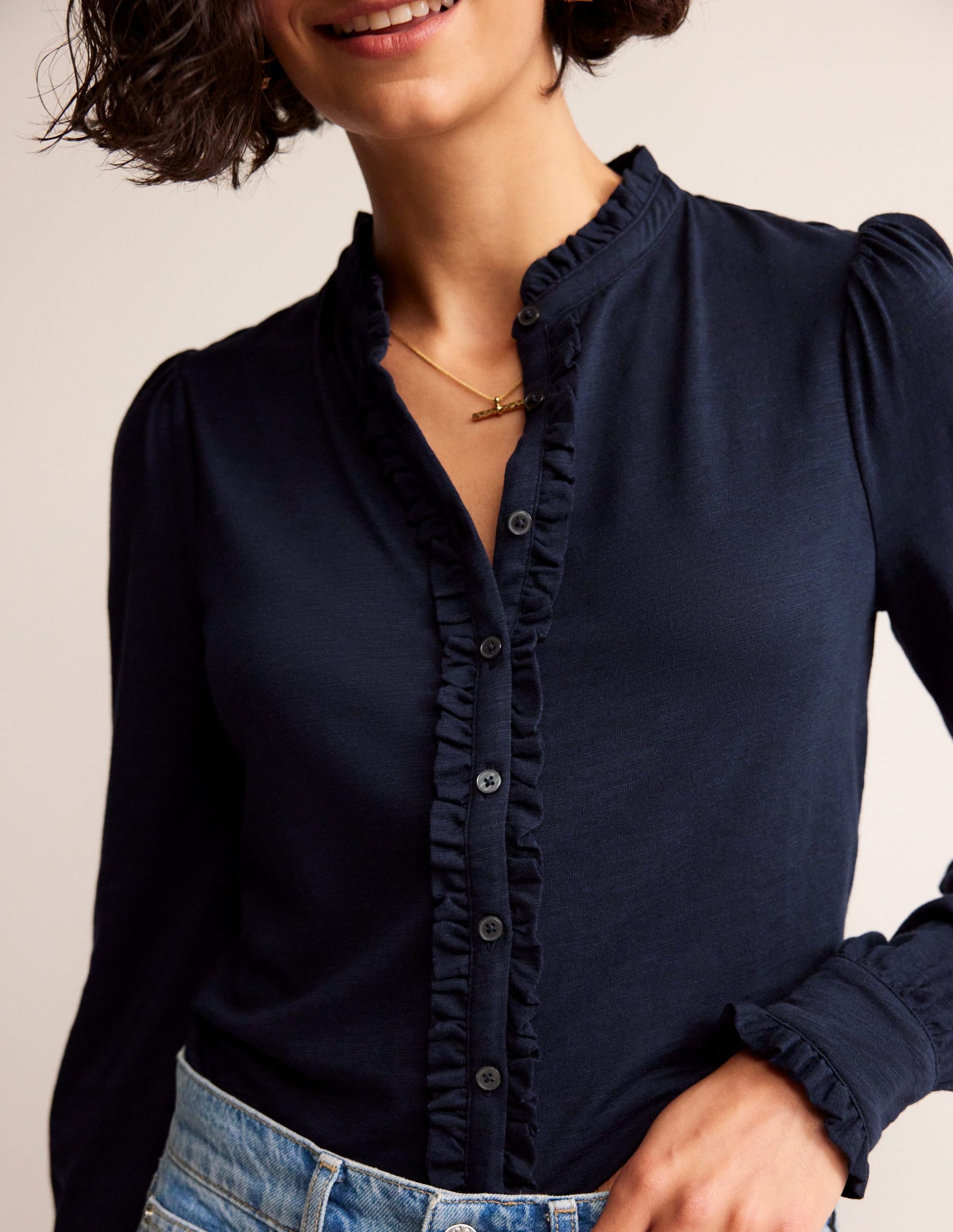 Caroline Jersey Shirt-Navy - Image 2