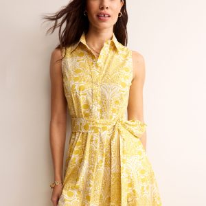 Amy Sleeveless Shirt Dress-Passionfruit. Gardenia Swirl
