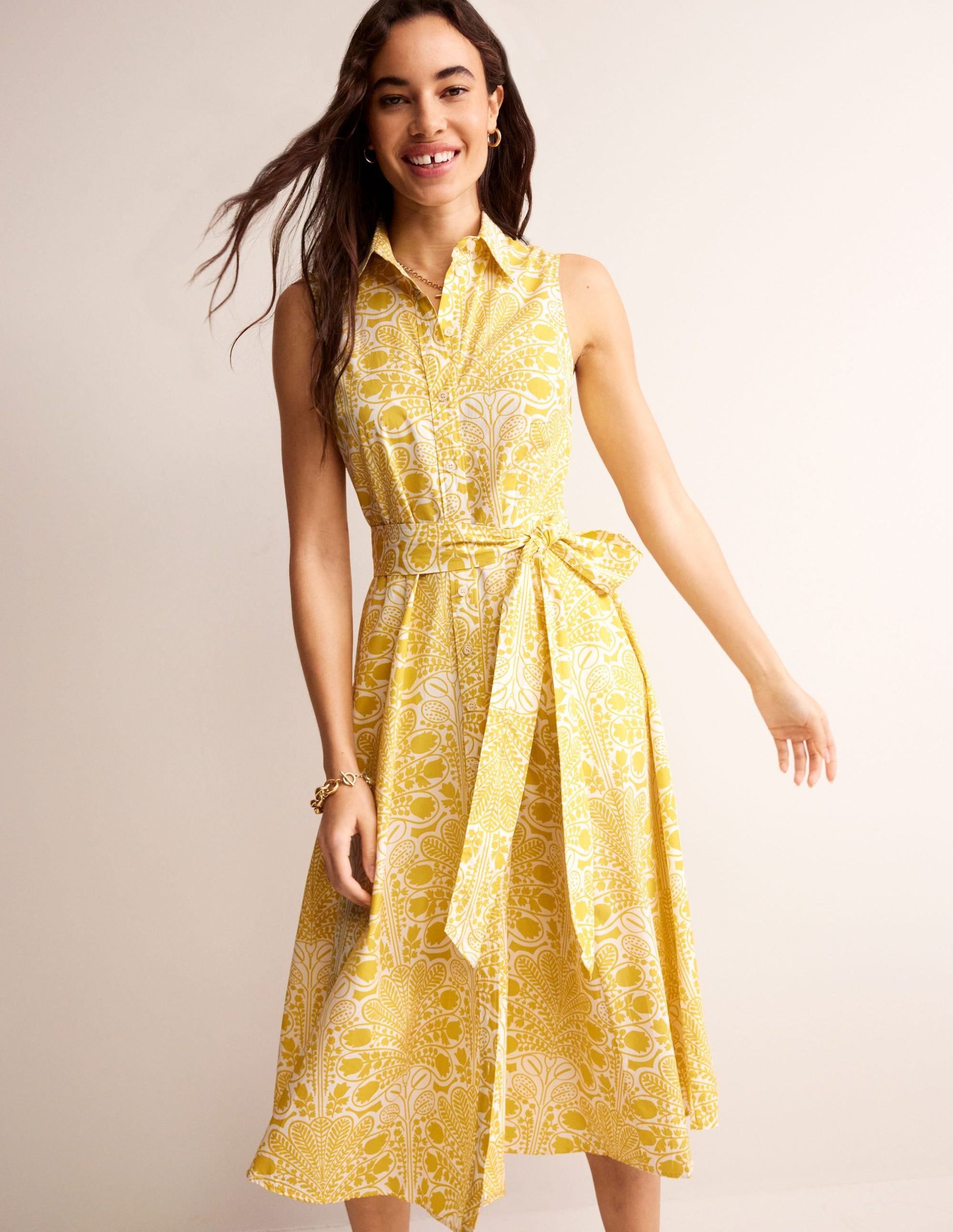 Amy Sleeveless Shirt Dress-Passionfruit. Gardenia Swirl - Image 2