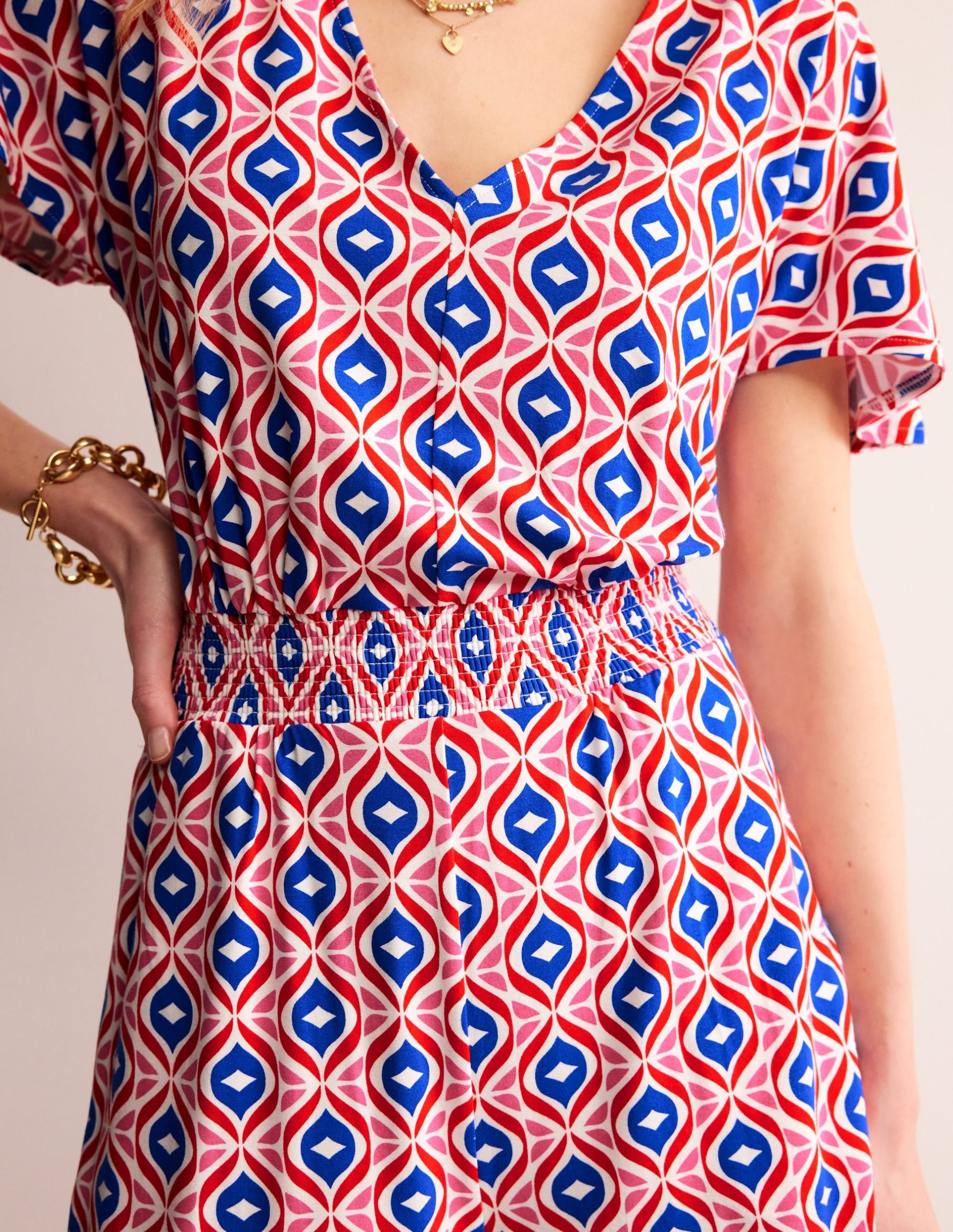 Smocked Jersey Playsuit-Rubicondo. Diamond Wave - Image 2