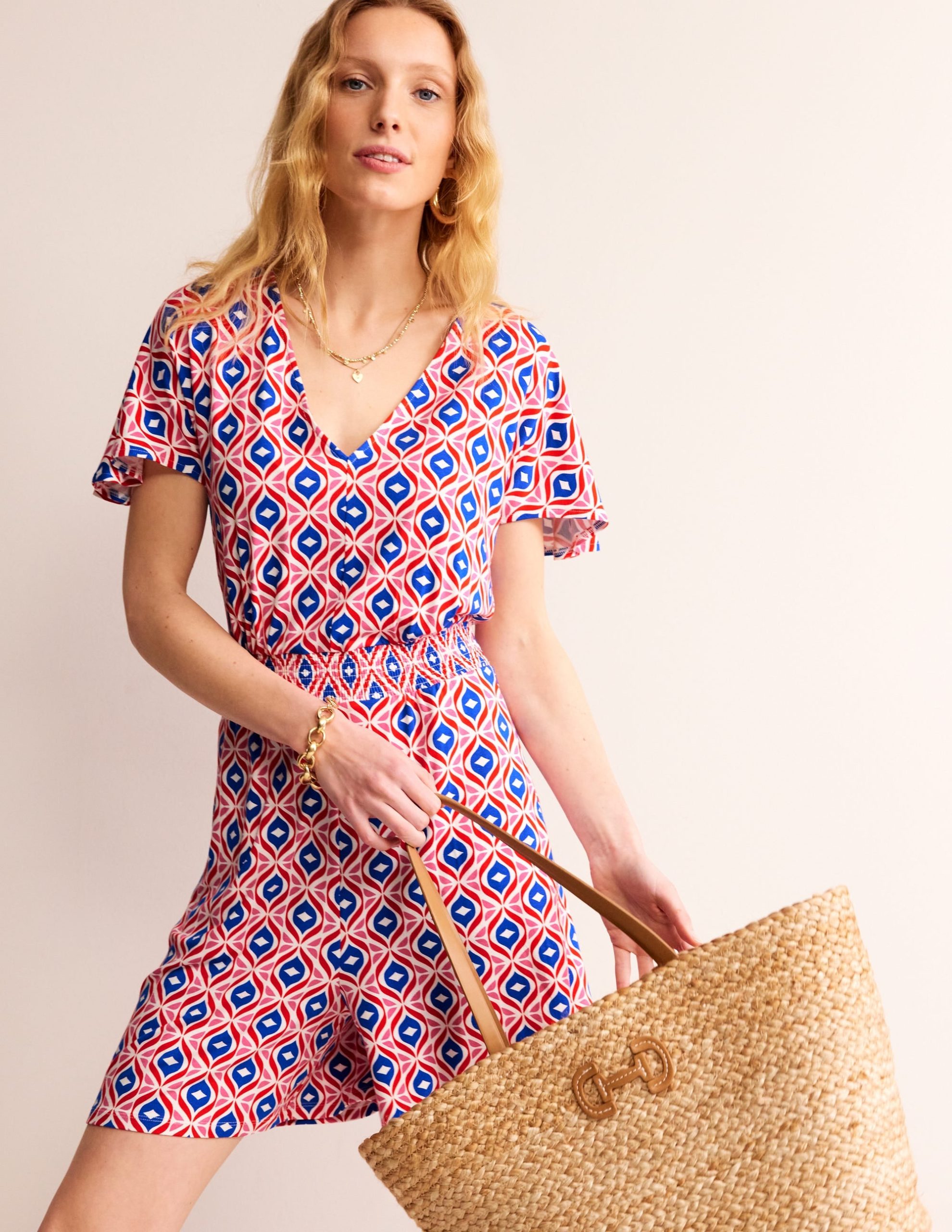 Smocked Jersey Playsuit-Rubicondo. Diamond Wave - Image 4