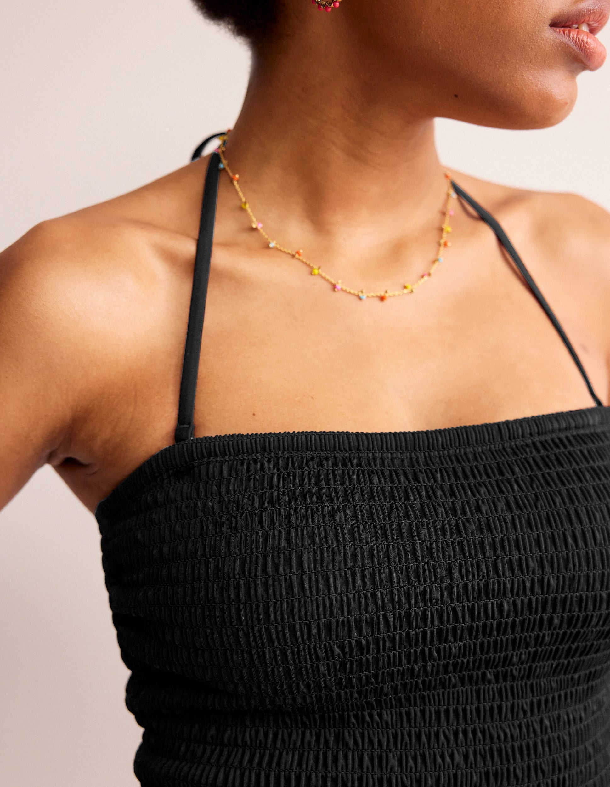 Milos Smocked Bandeau Swimsuit-Black - Image 2