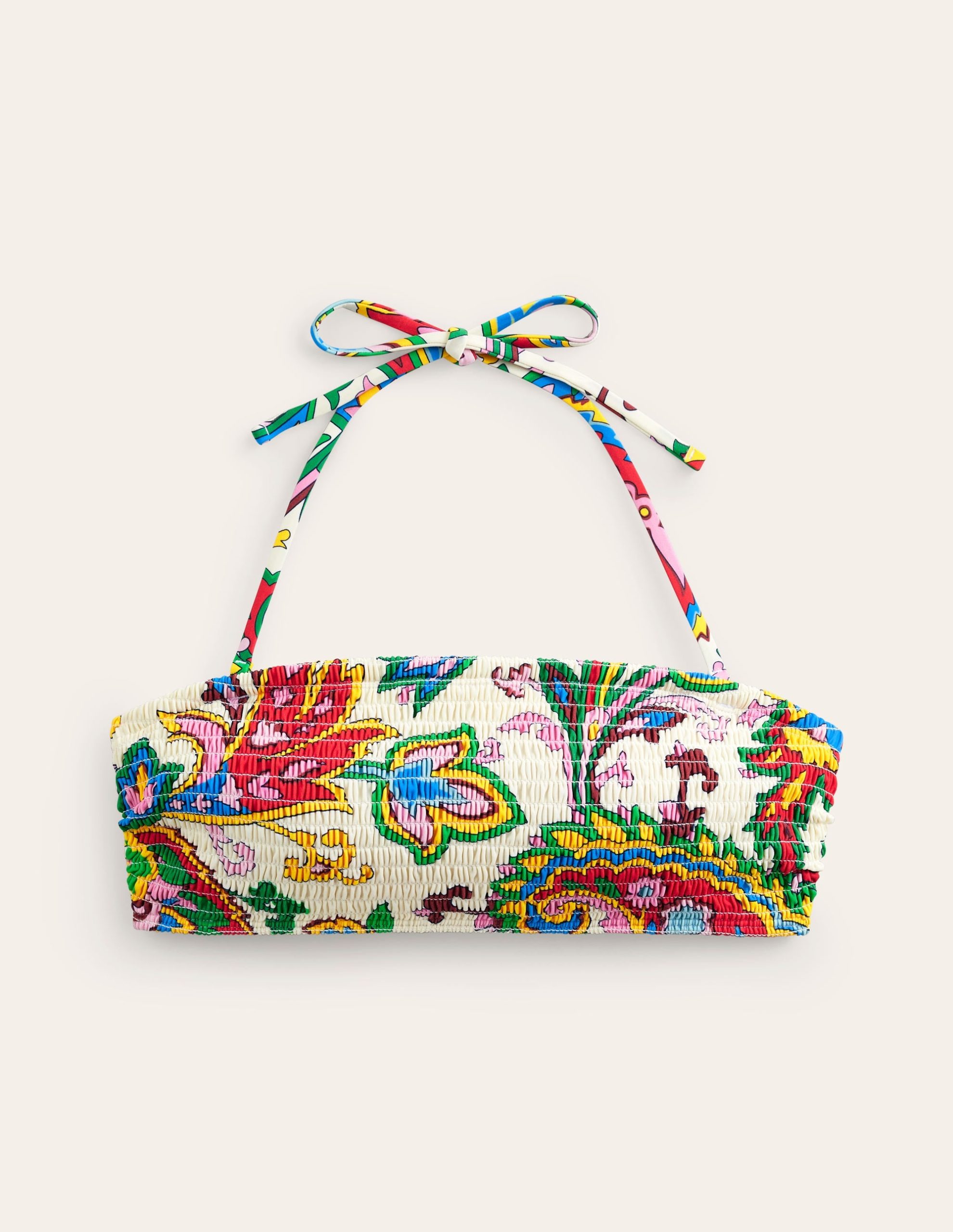 Milos Smocked Bikini Top-Ivory. Paisley Azure - Image 6