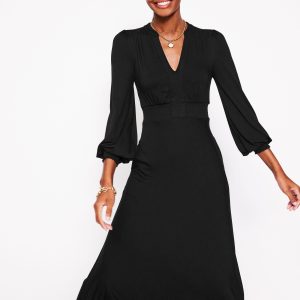 Ivy Smocked Midi Dress-Black