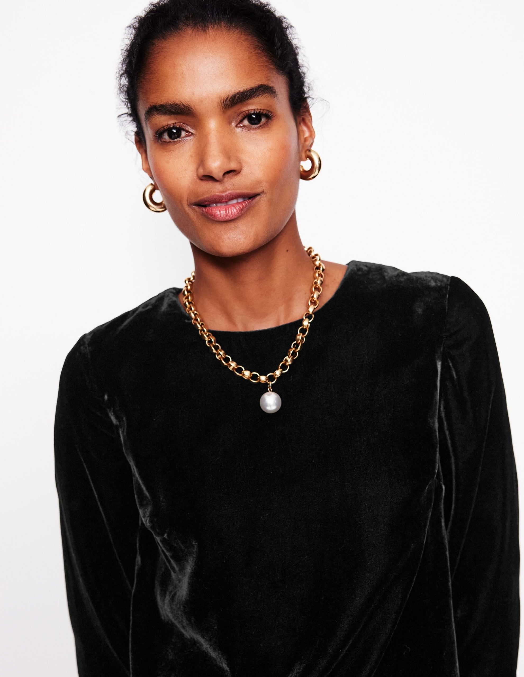 Long Sleeve Velvet Shift Dress-Black - Image 4