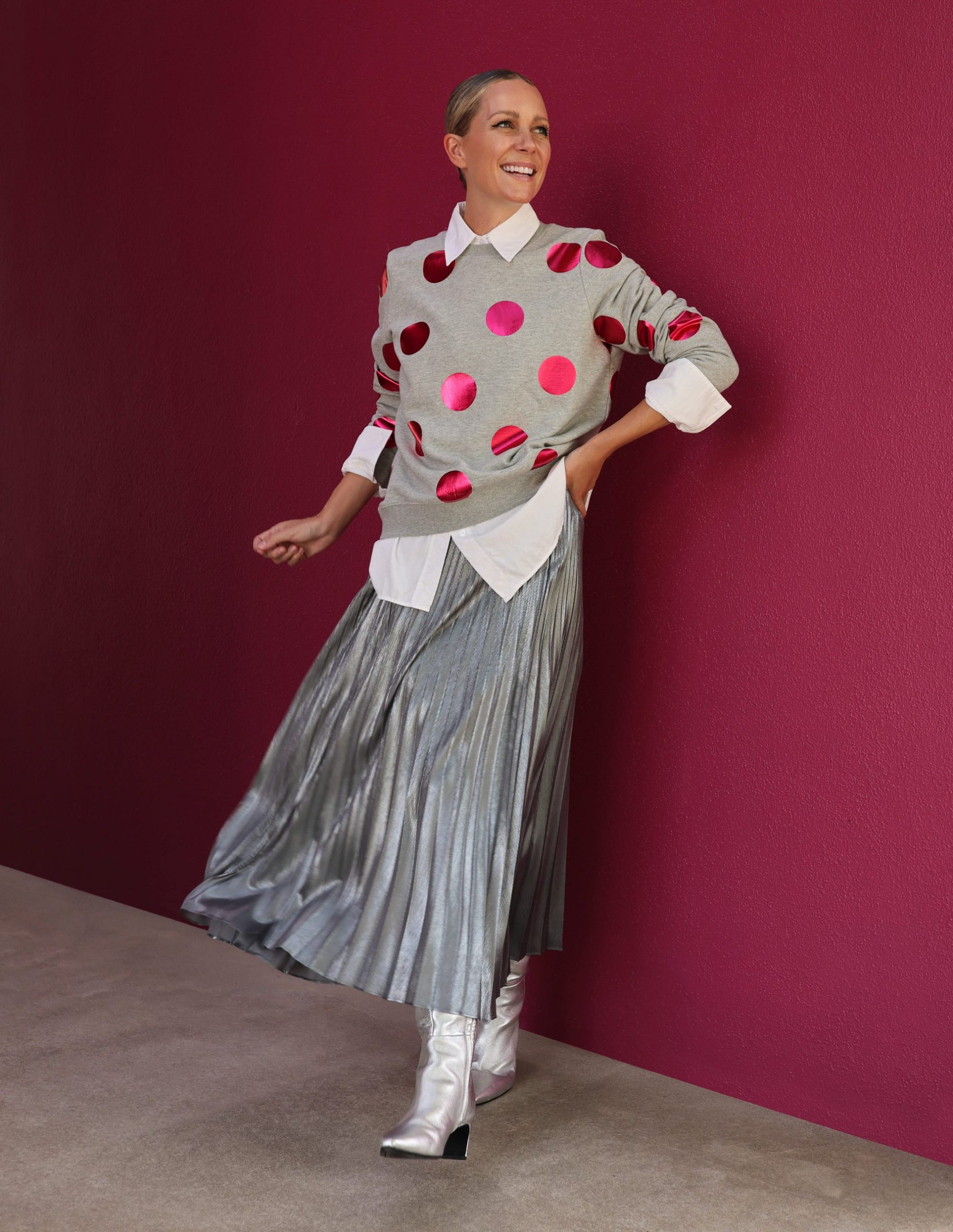 Camilla Metallic Midi Skirt-Silver - Image 5