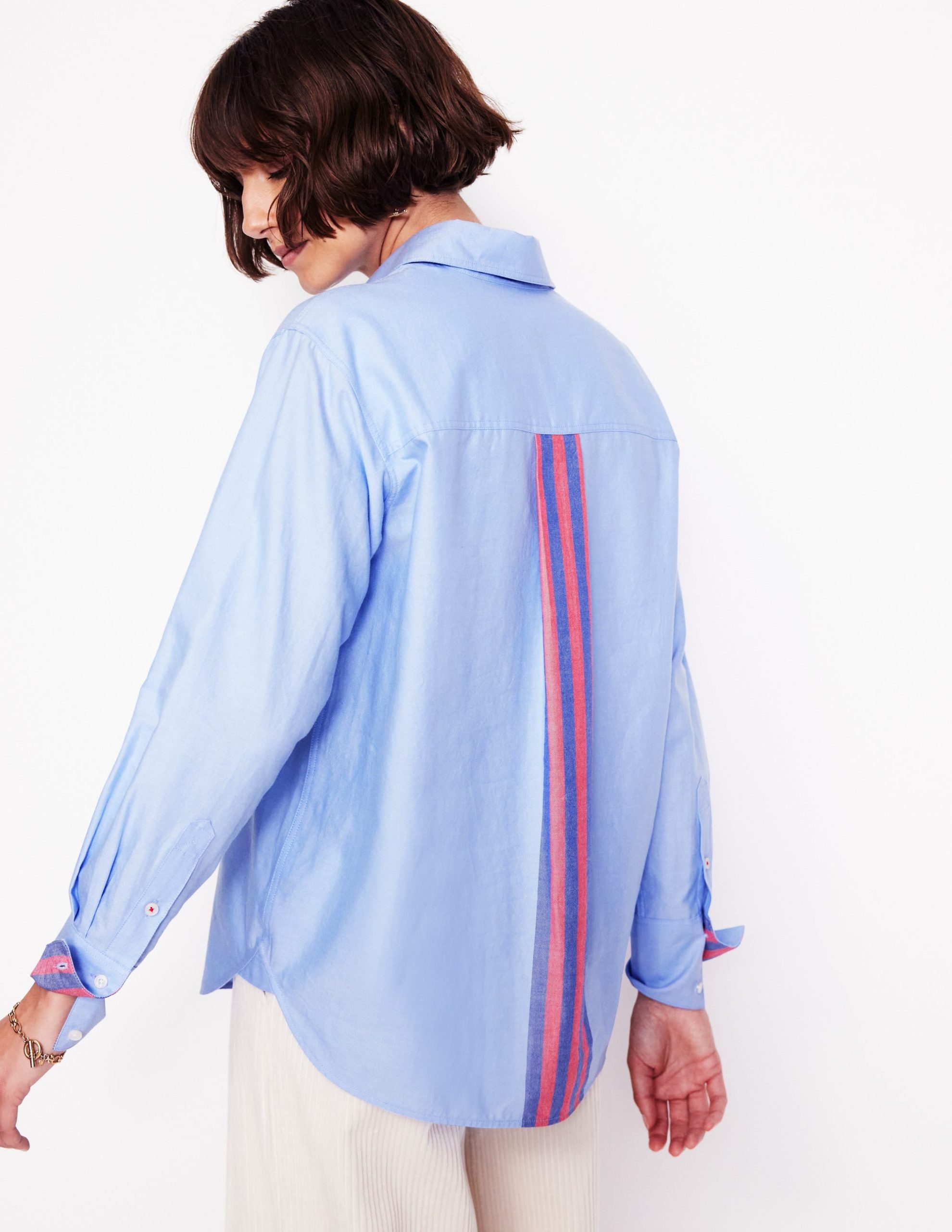 Connie Relaxed Cotton Shirt-Blue Oxford. Placement Stripe - Image 3