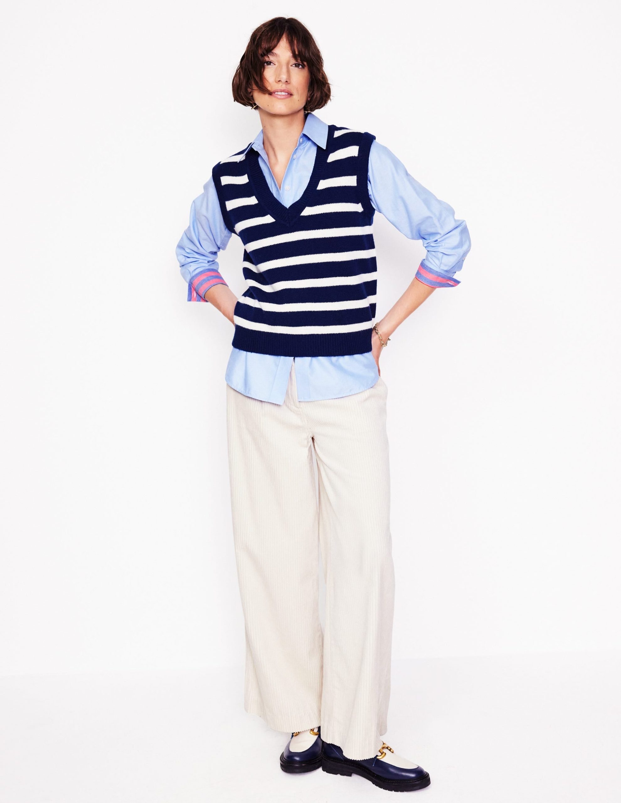 Connie Relaxed Cotton Shirt-Blue Oxford. Placement Stripe - Image 4