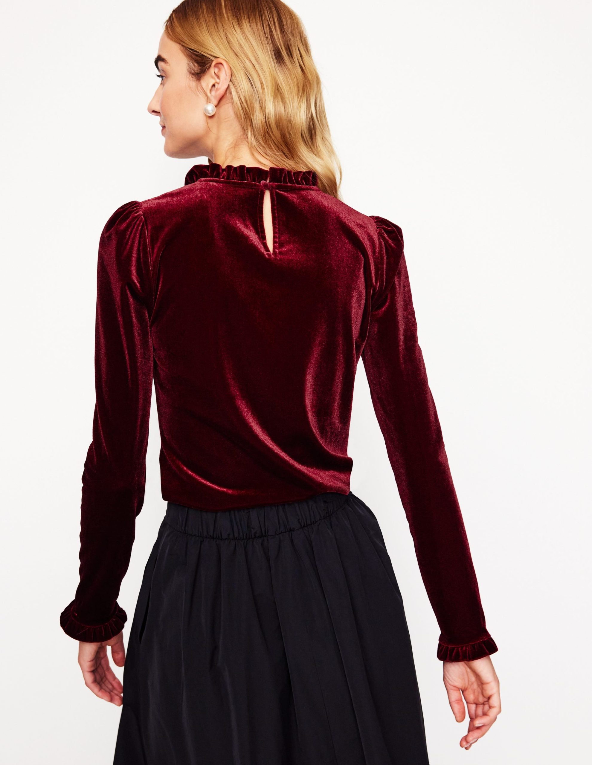 Velvet Frill Neck Top-Cabernet - Image 3