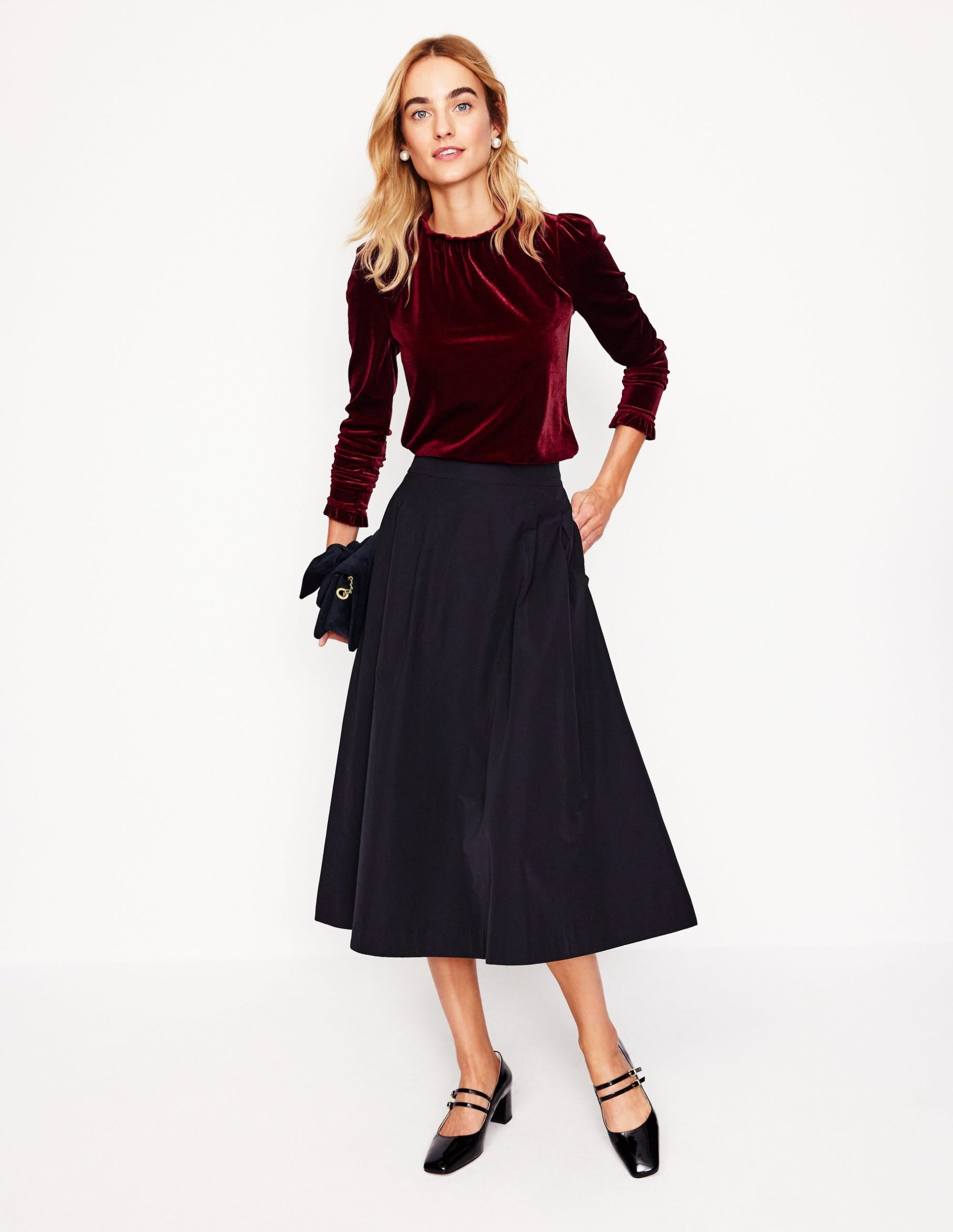 Velvet Frill Neck Top-Cabernet - Image 4