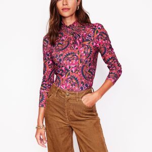 Smocked Neck Printed Top-Jam. Kaleidoscopic Paisley