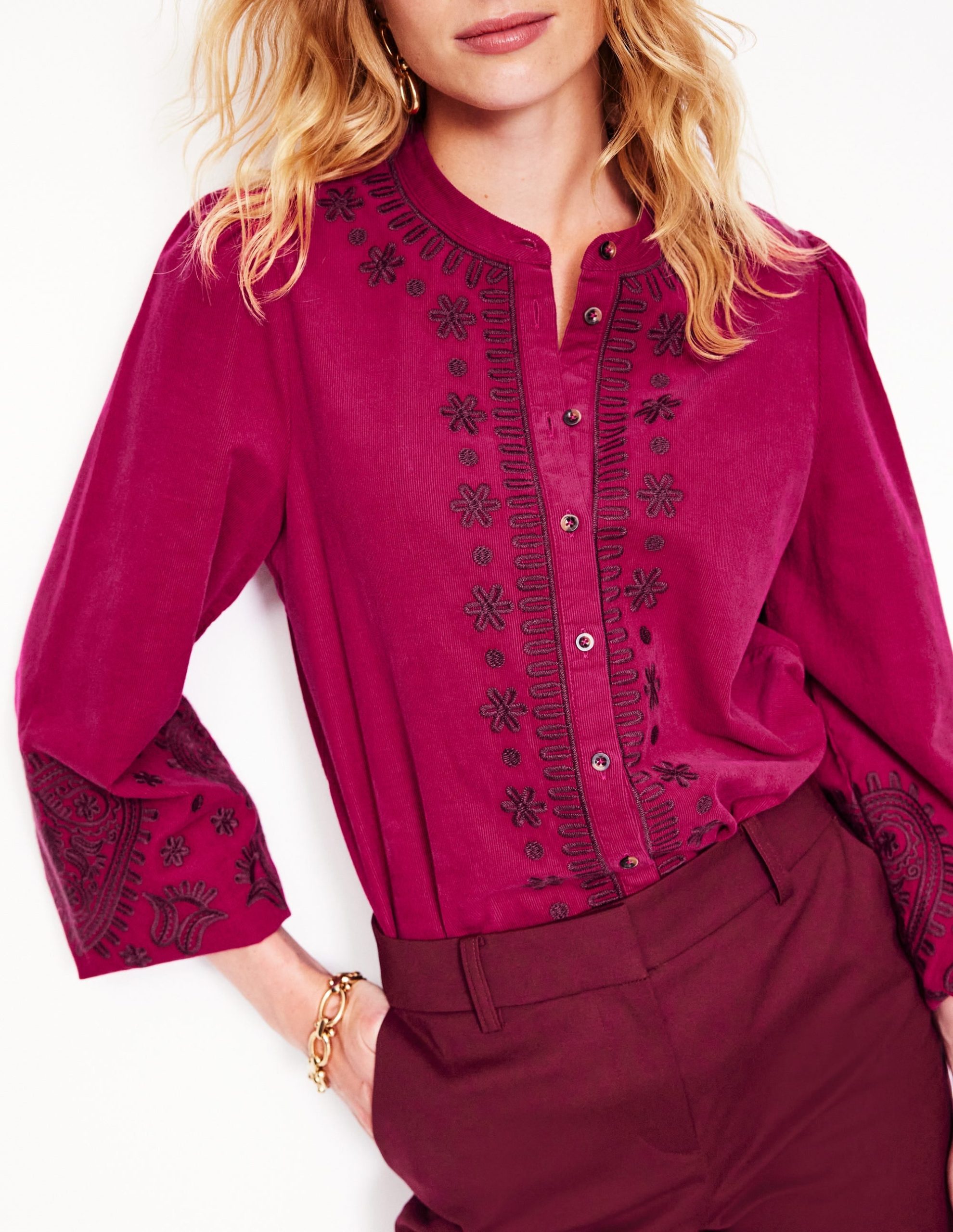 Theodora Cord Blouse-Cherry Jam - Image 2