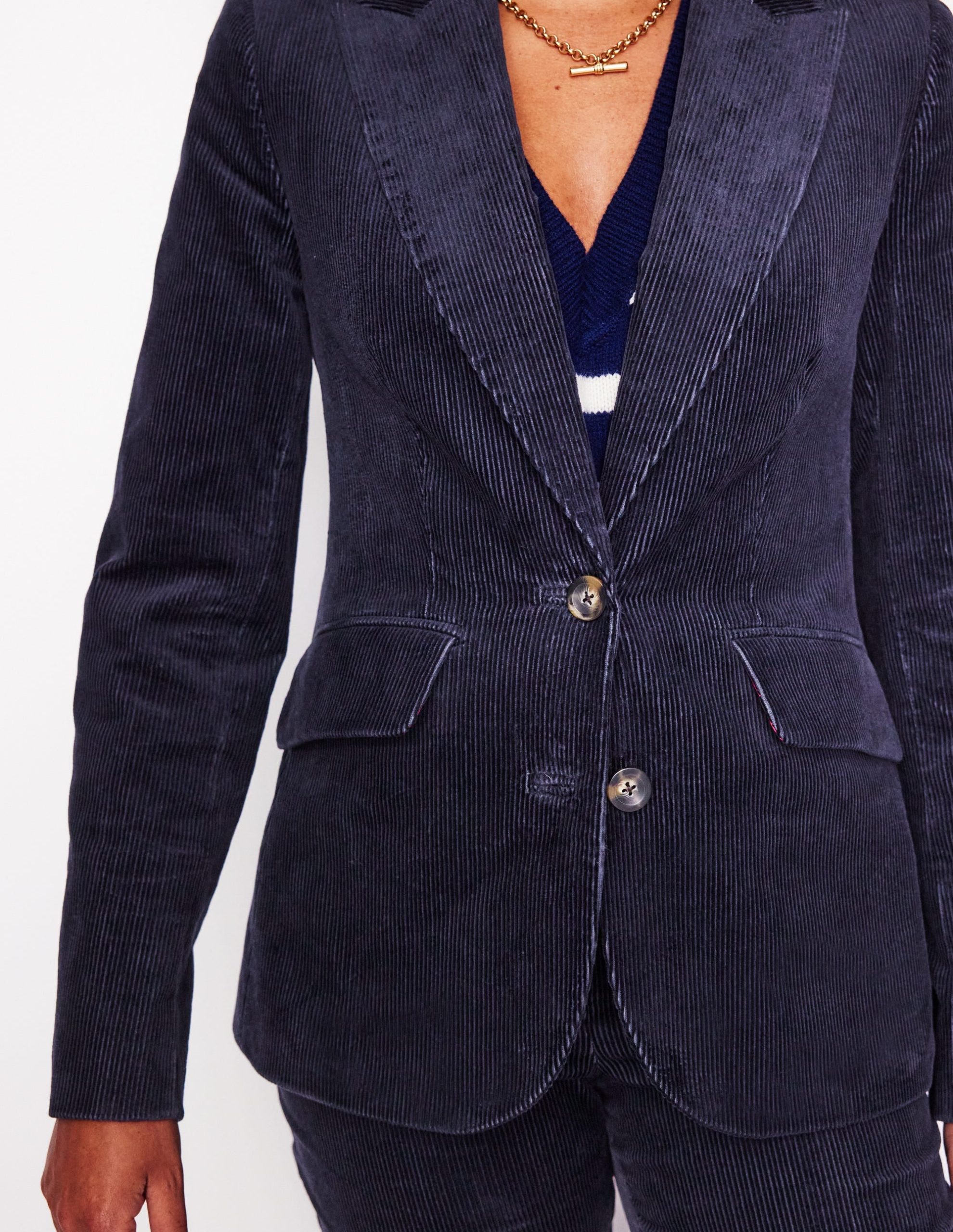 Marylebone Cord Blazer-Navy - Image 2