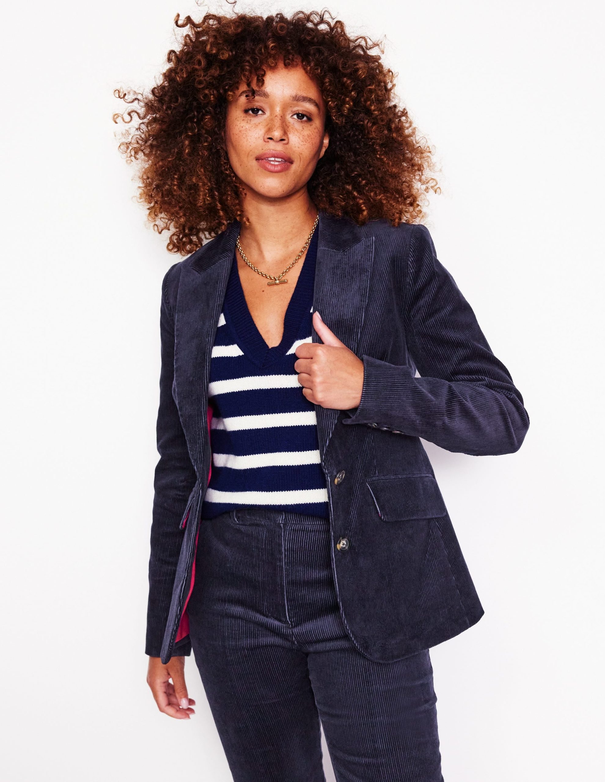 Marylebone Cord Blazer-Navy - Image 4