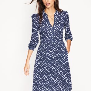 Naomi Relaxed Jersey Dress-French Navy. Abstract Dot