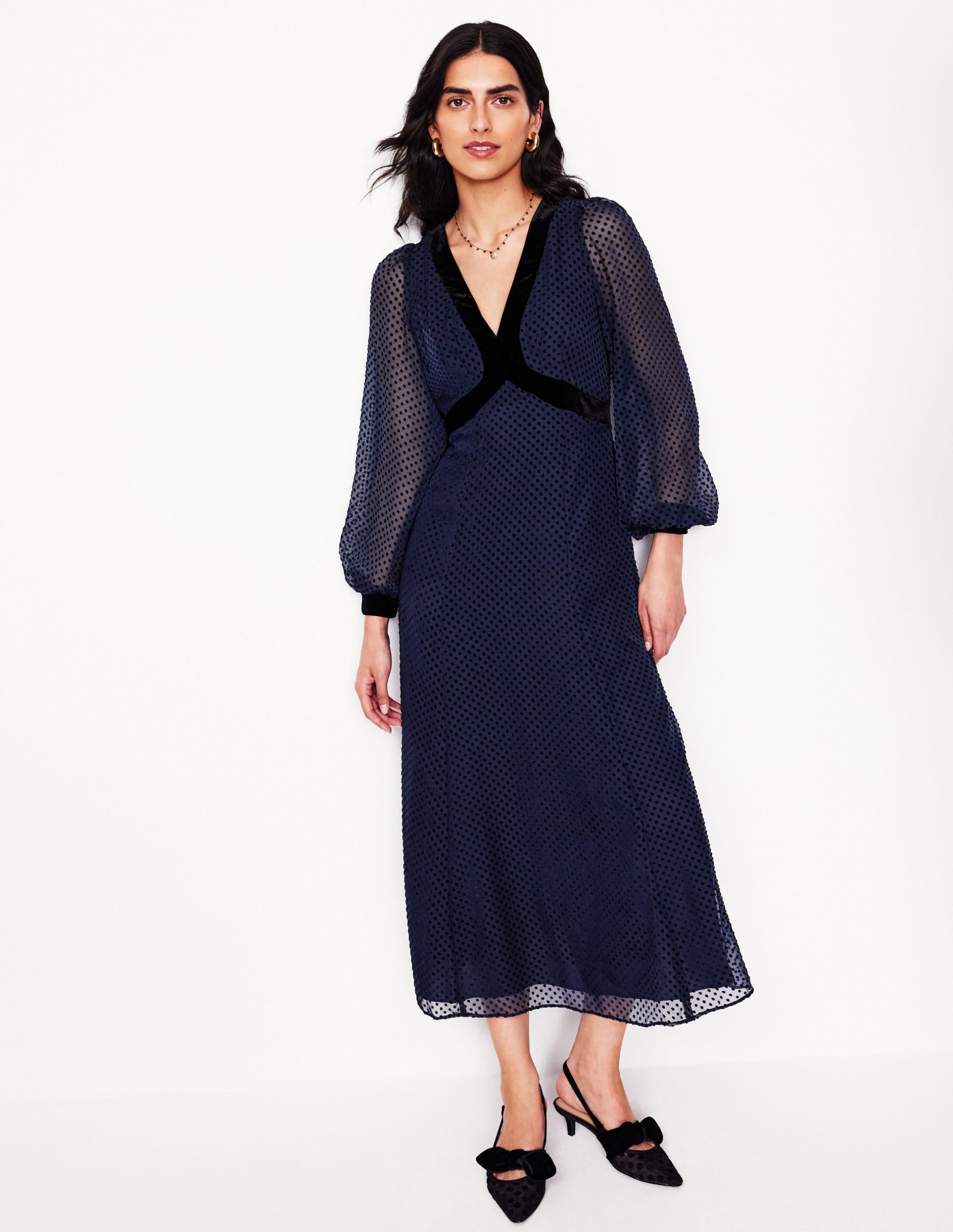 Devore Maxi Tea Dress-Navy. Devore Spot