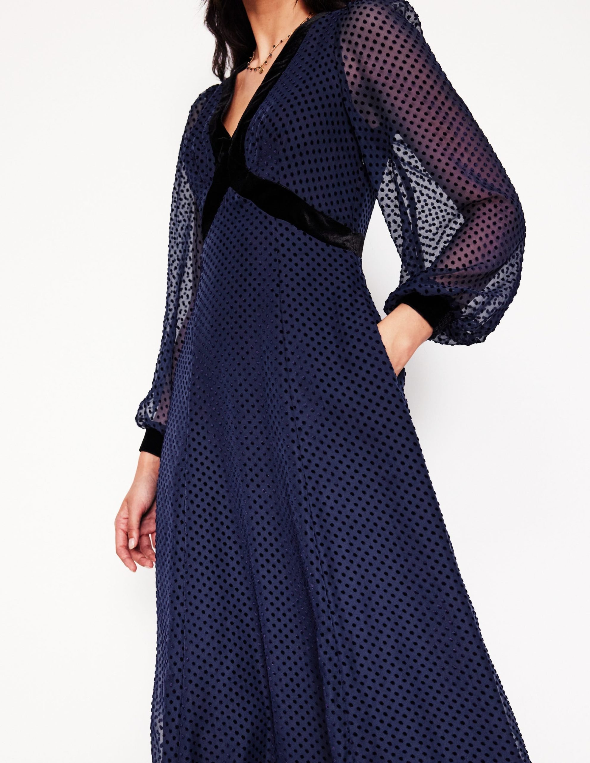 Devore Maxi Tea Dress-Navy. Devore Spot - Image 2