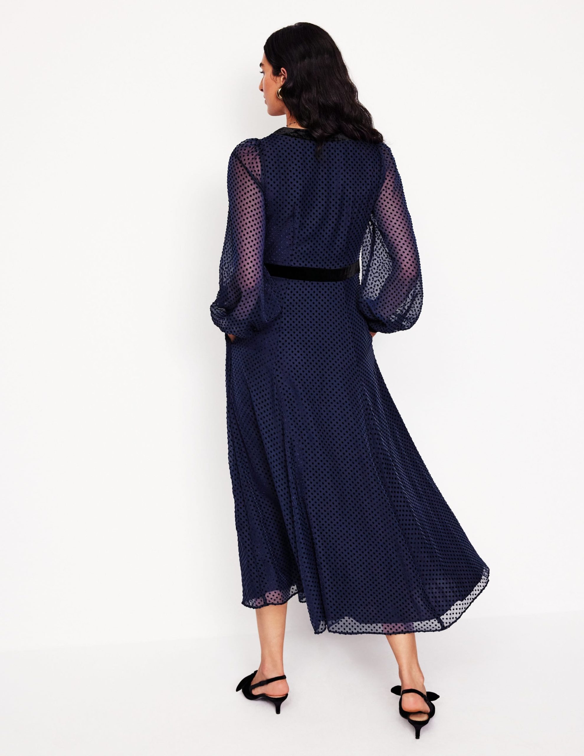 Devore Maxi Tea Dress-Navy. Devore Spot - Image 3