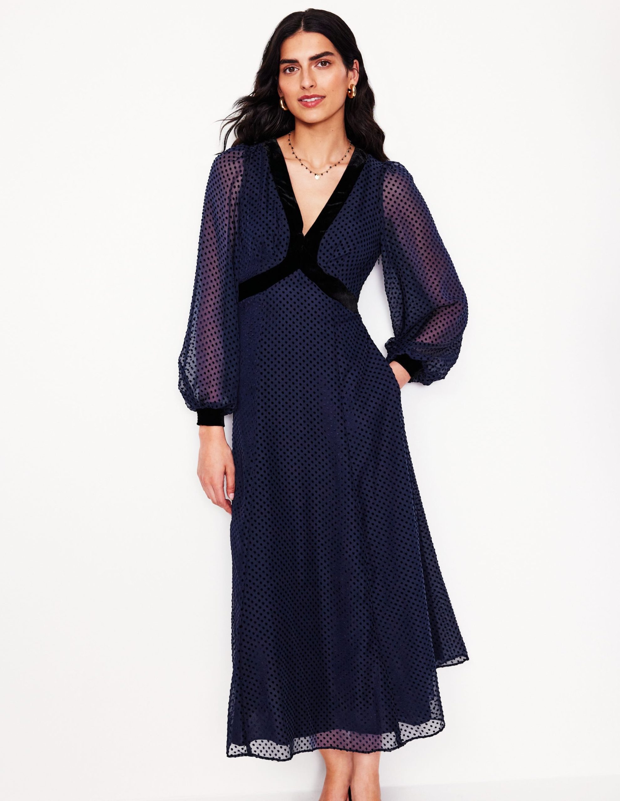 Devore Maxi Tea Dress-Navy. Devore Spot - Image 4