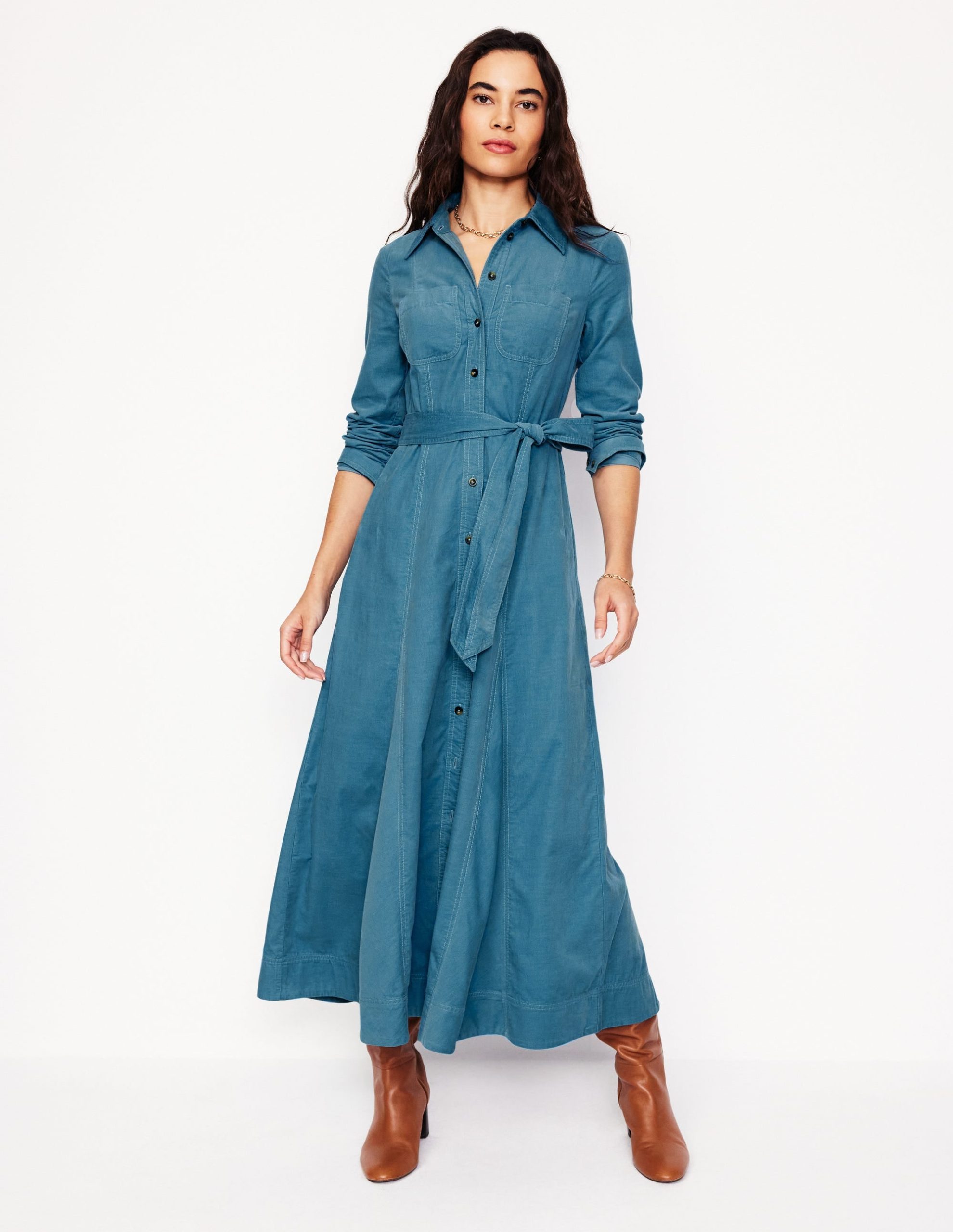 Mila Cord Midi Shirt Dress-Duck Egg Blue - Image 2