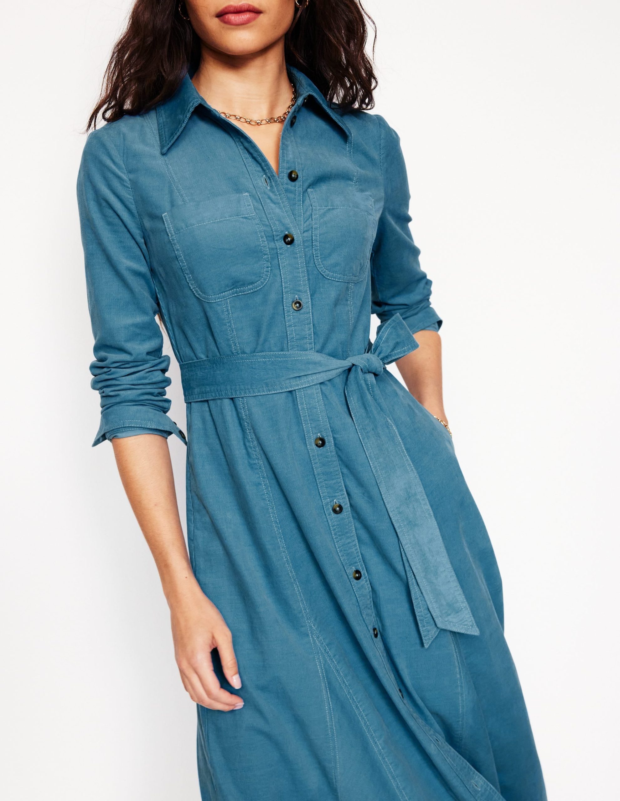 Mila Cord Midi Shirt Dress-Duck Egg Blue - Image 3
