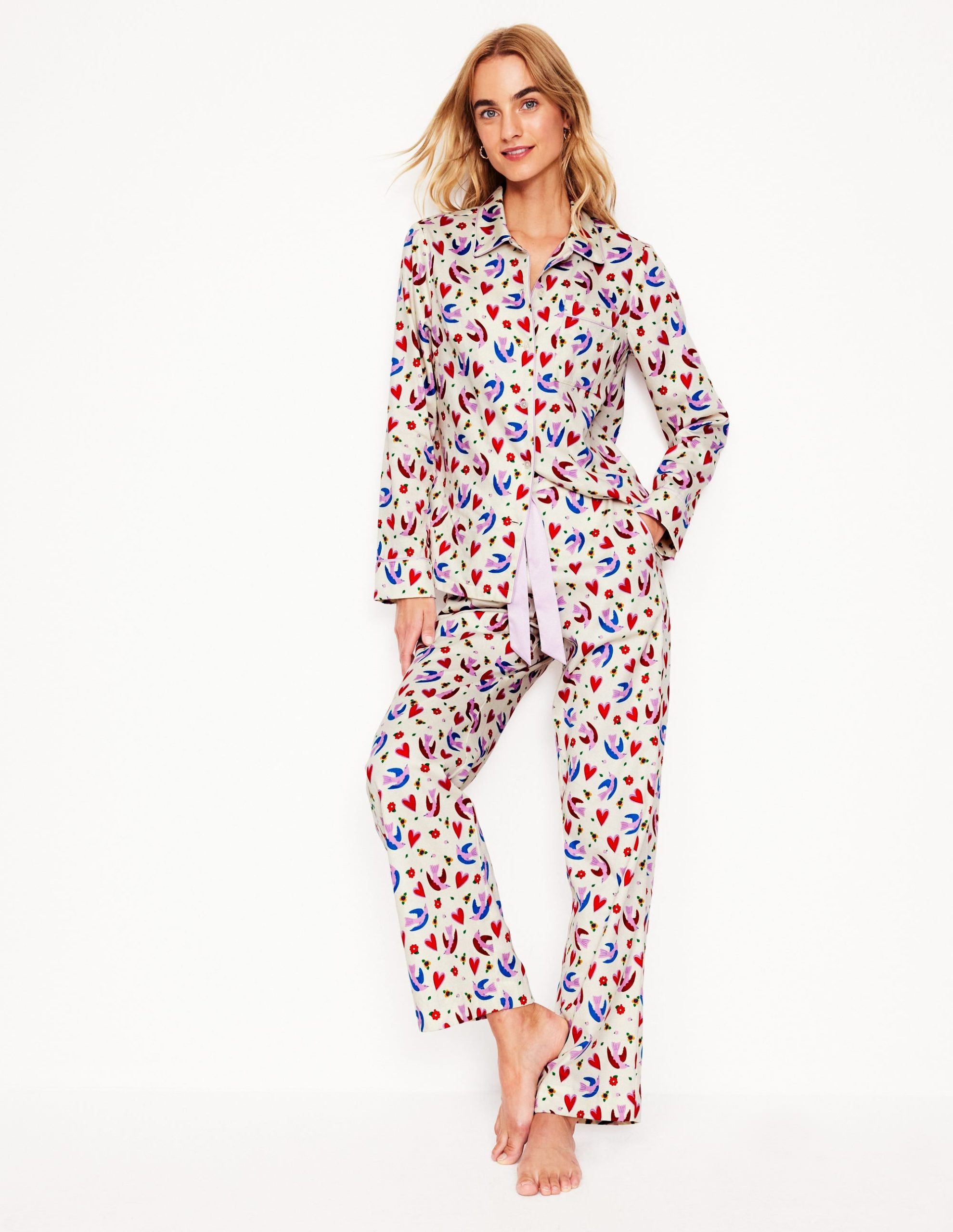 Cotton Sateen Pajama Trousers-Ivory. Heart Flutter