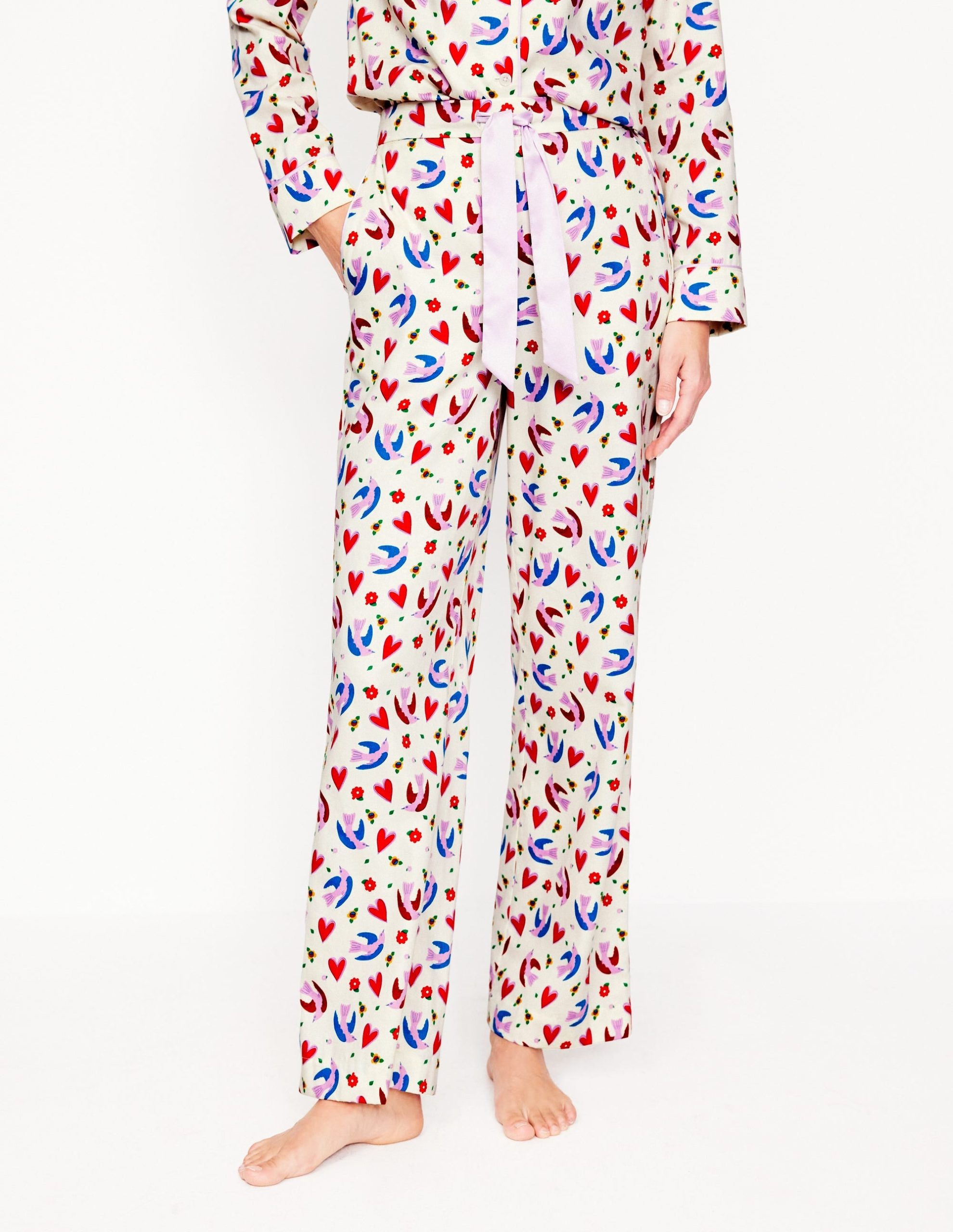 Cotton Sateen Pajama Trousers-Ivory. Heart Flutter - Image 4