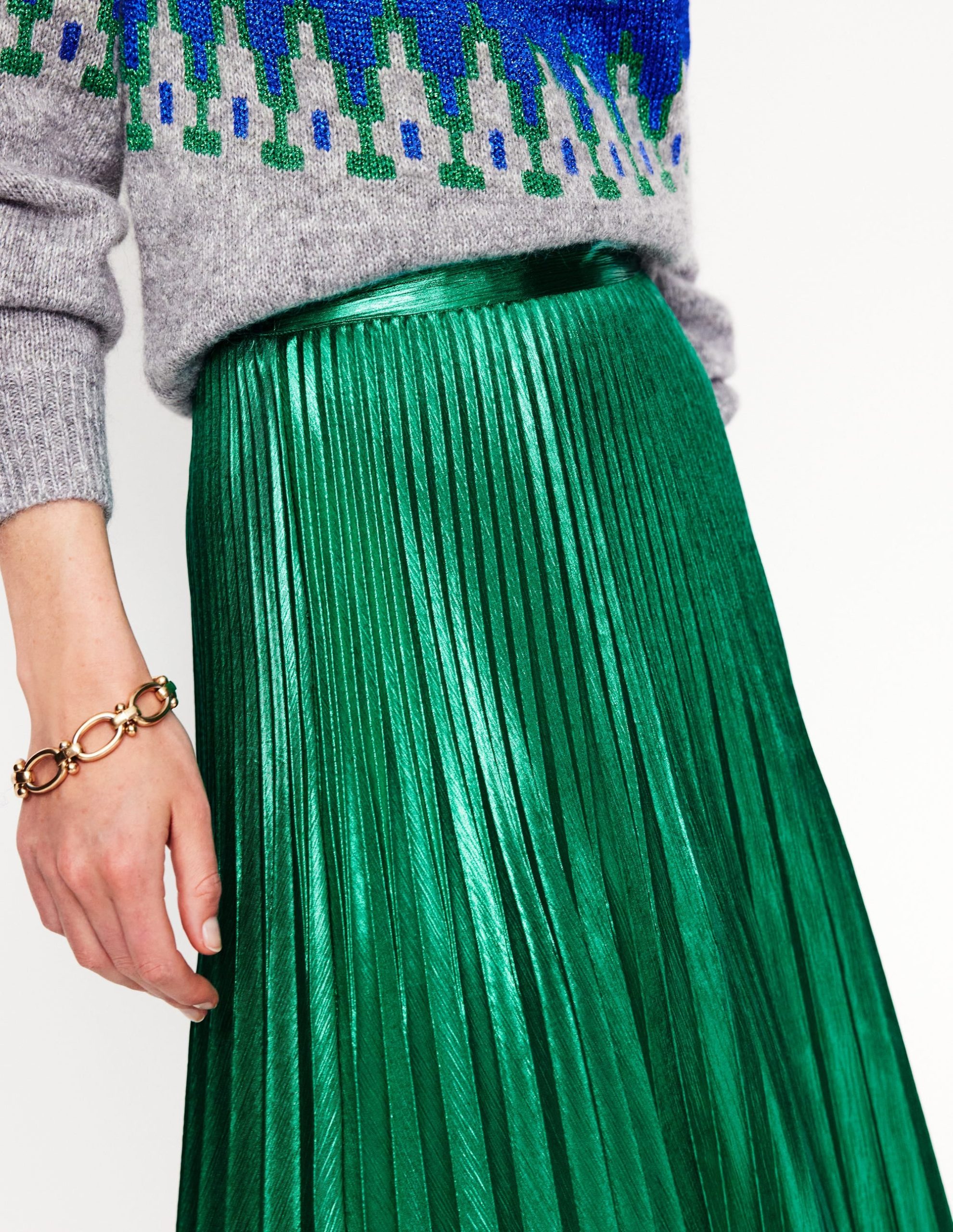 Camilla Metallic Midi Skirt-Malachite - Image 2