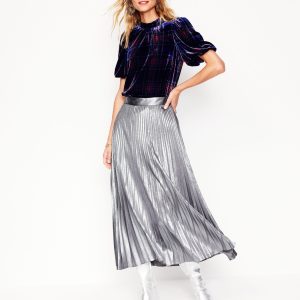 Camilla Metallic Midi Skirt-Silver
