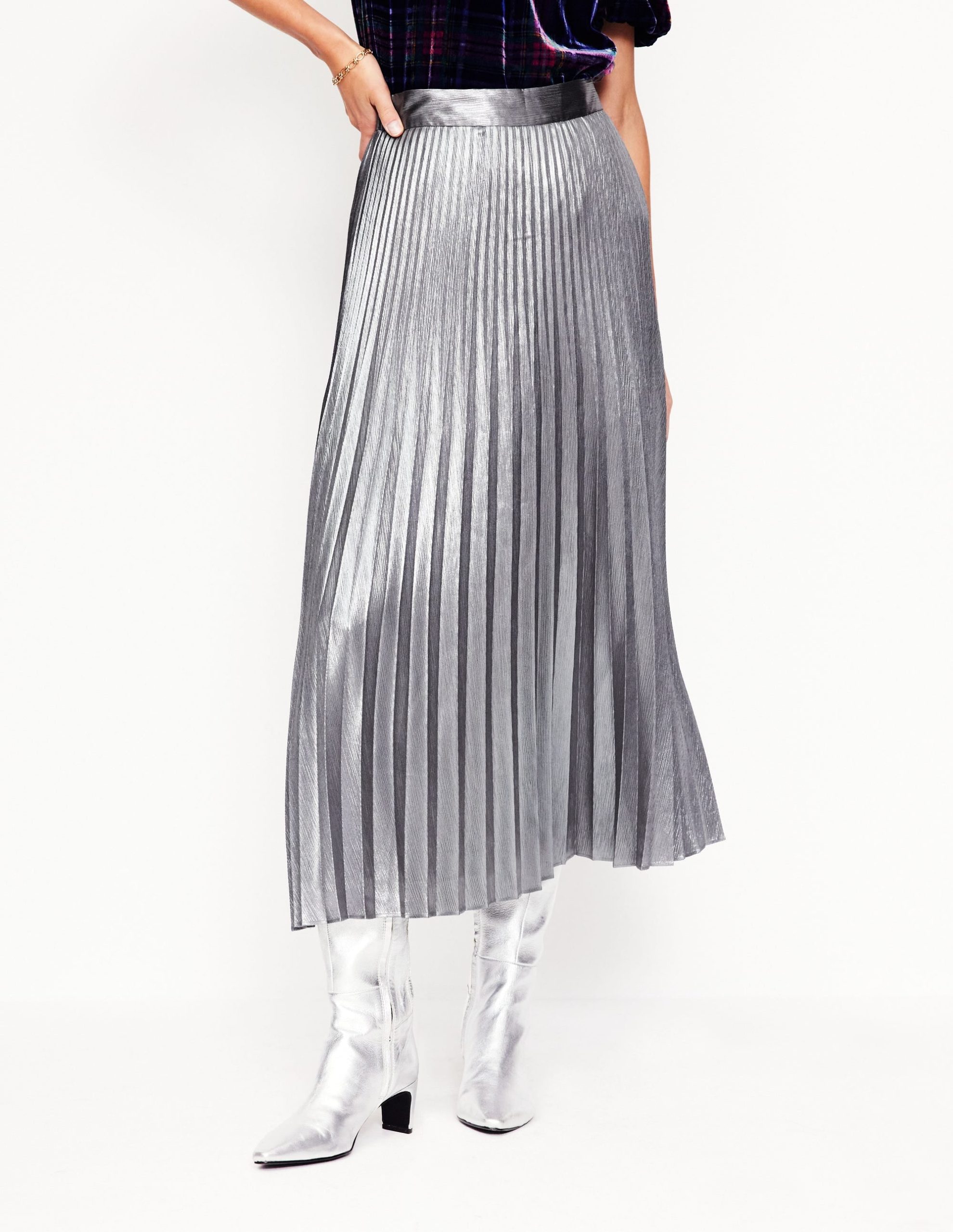 Camilla Metallic Midi Skirt-Silver - Image 4