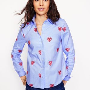 Sienna Interest Cotton Shirt-Blue Oxford. Hearts