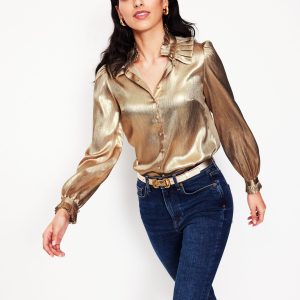 Ruffle Collar Party Blouse-Gold
